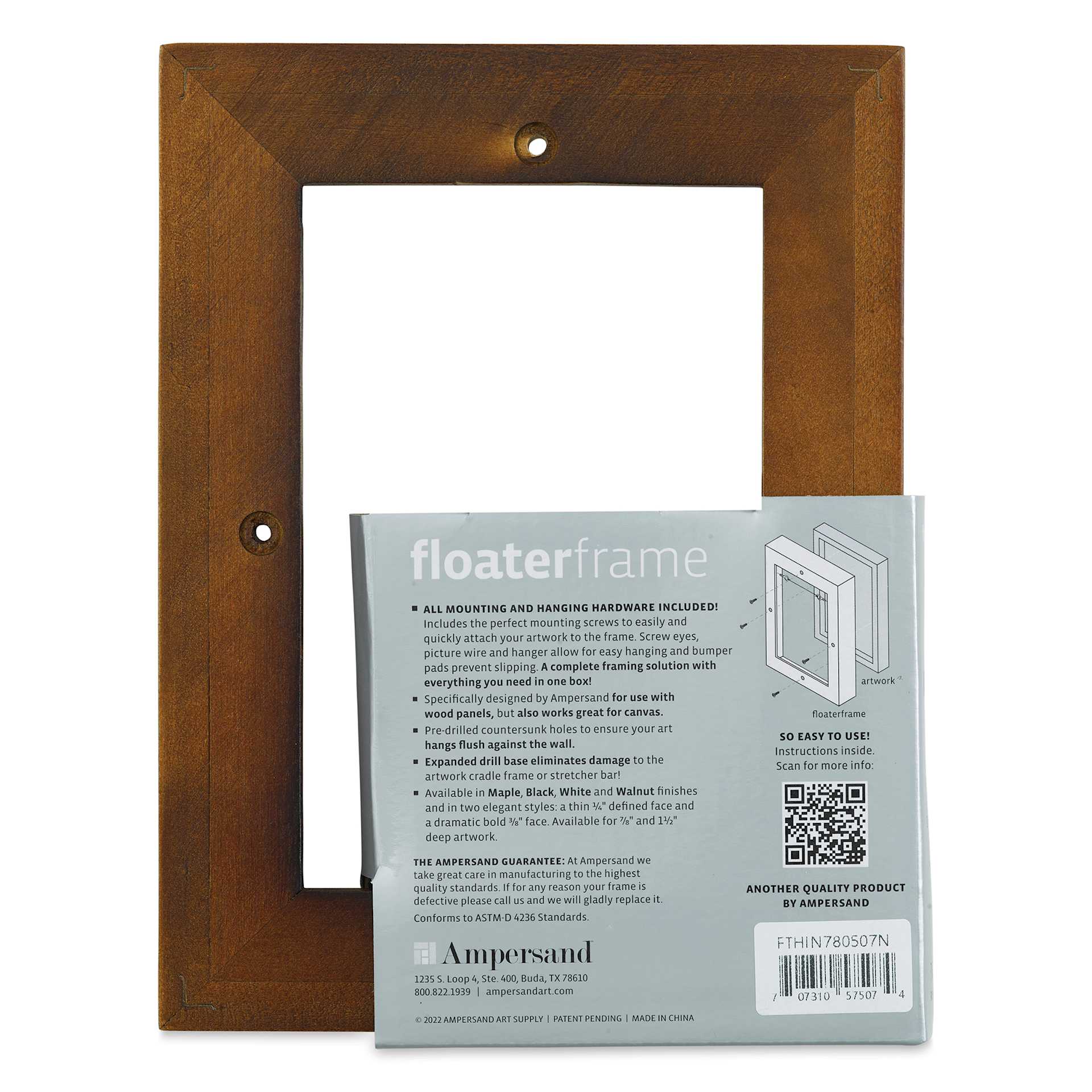 Ampersand Floaterframe - Thin, Walnut, 5" x 7", 7/8", back of frame
