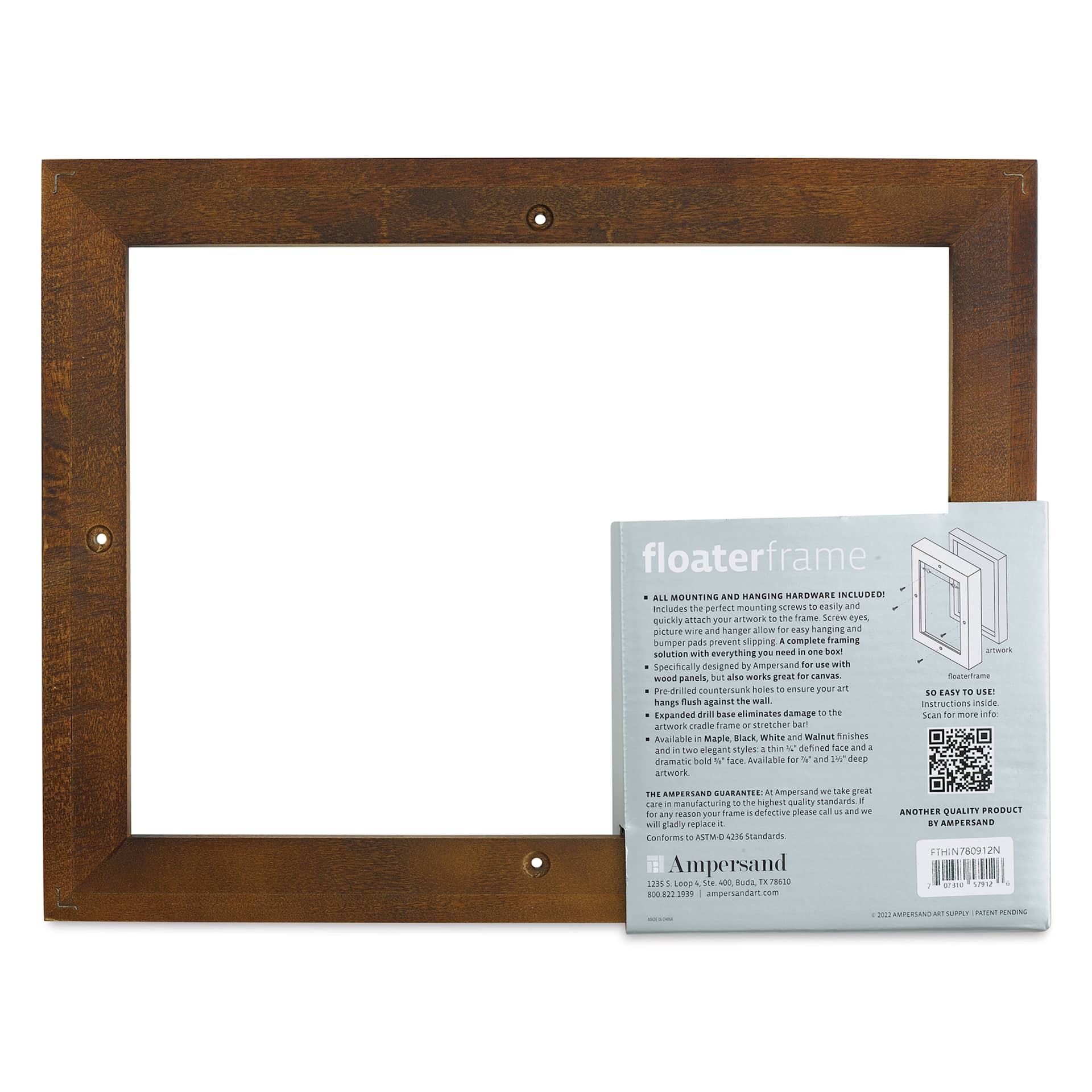 Ampersand Floaterframe - Thin, Walnut, 9" x 12", 7/8", back of frame