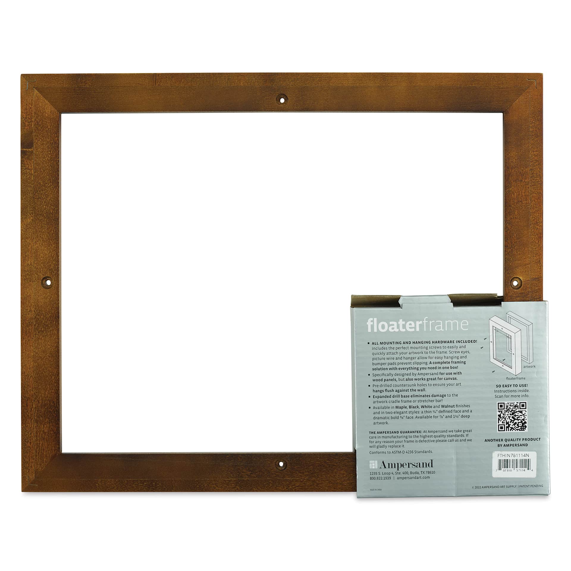 Ampersand Floaterframe - Thin, Walnut, 11" x 14", 7/8", back of frame
