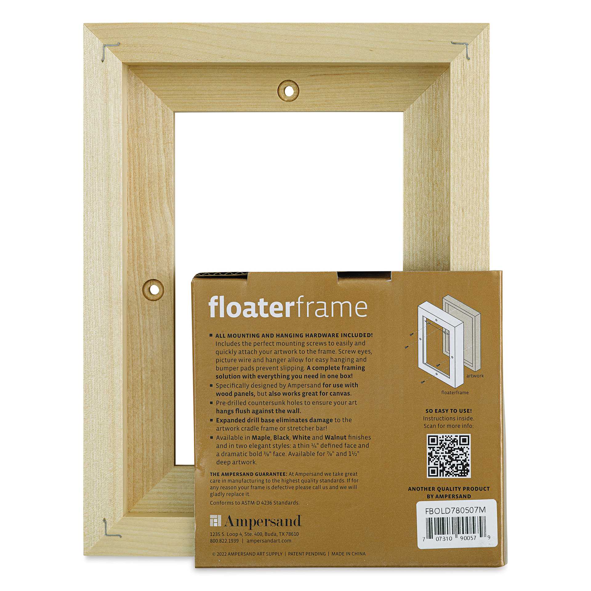 Ampersand Floaterframe - Bold, Maple, 5" x 7", 7/8", back of frame