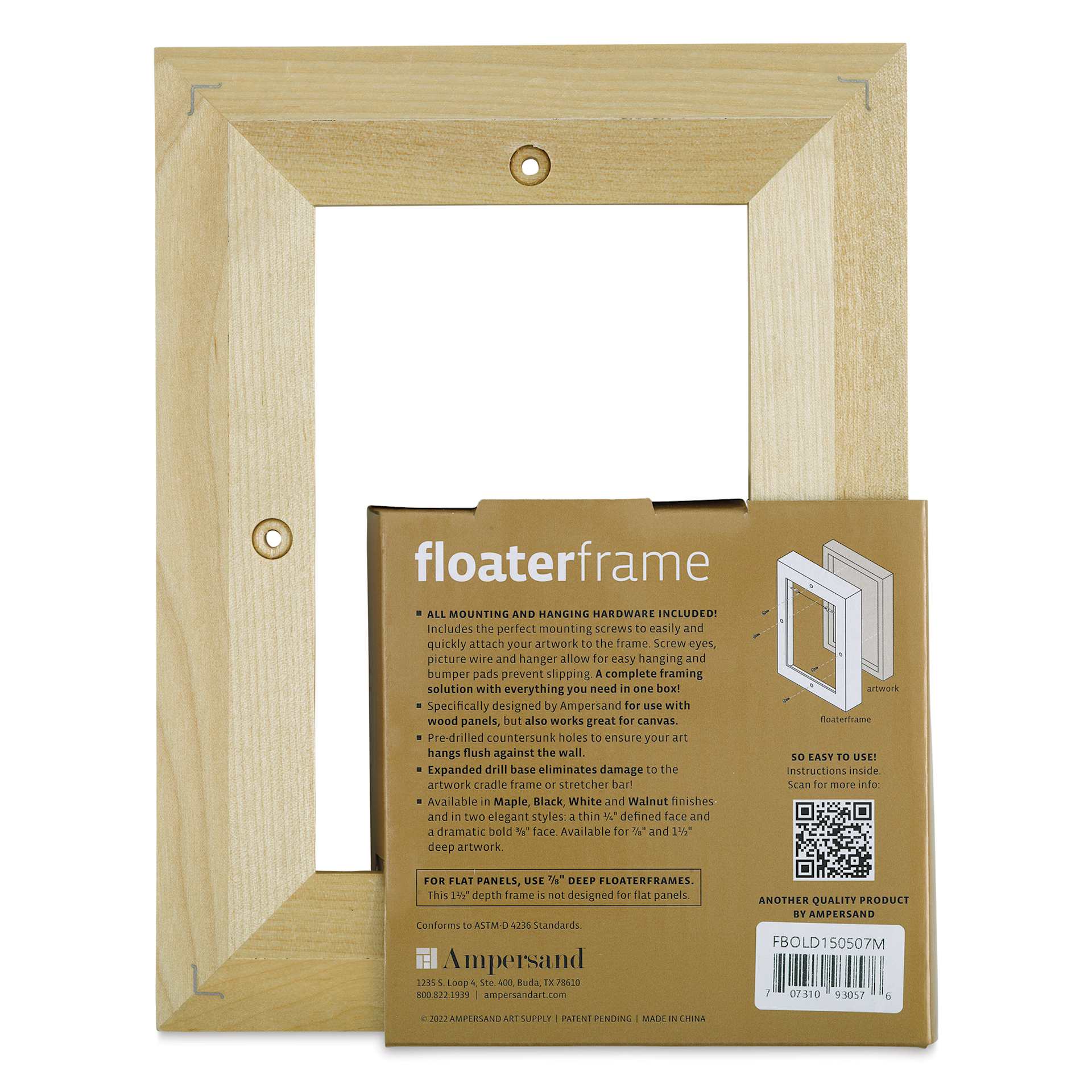 Ampersand Floaterframe - Bold, Maple, 5" x 7", 1-1/2", back of frame