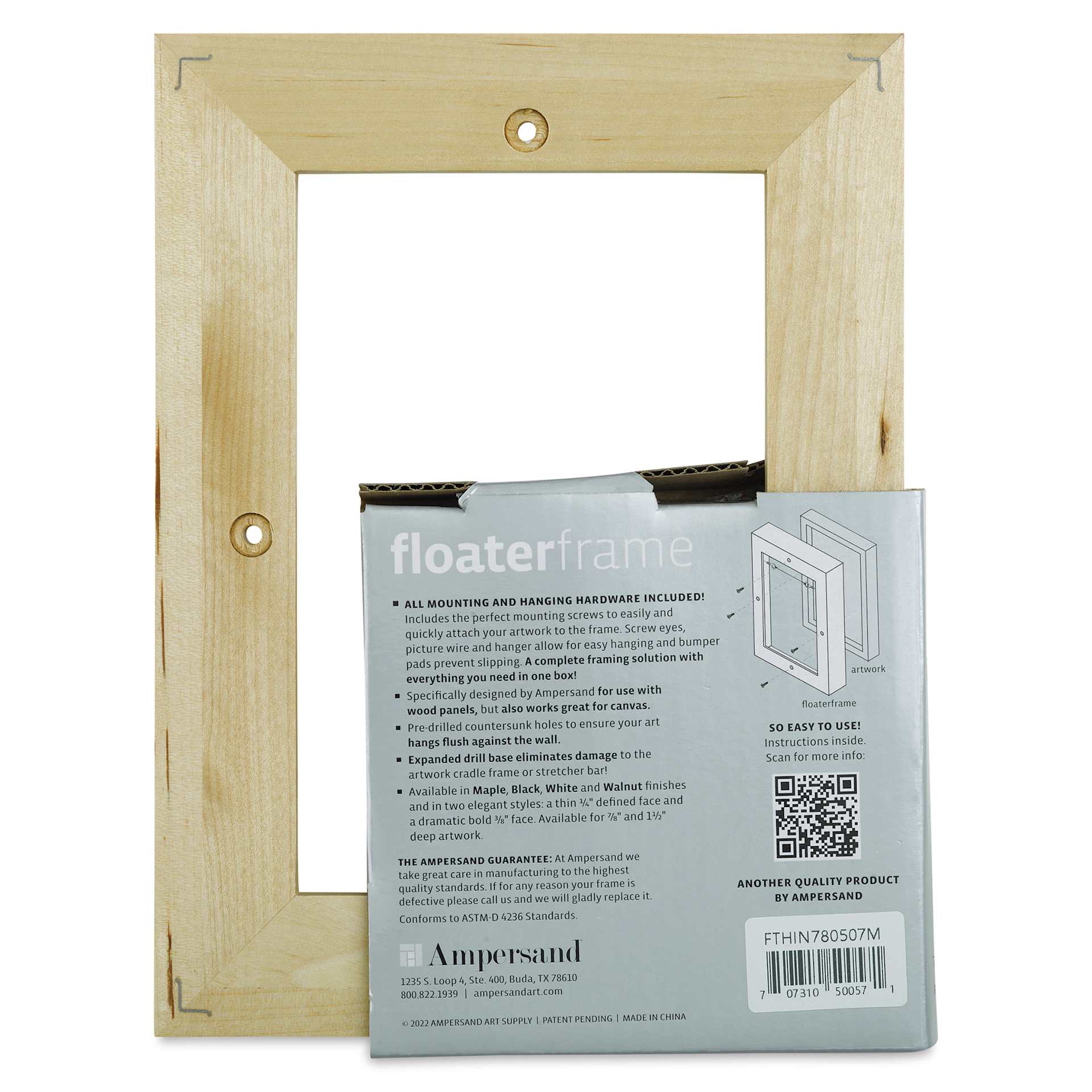 Ampersand Floaterframe - Thin, Maple, 5" x 7", 7/8", back of frame