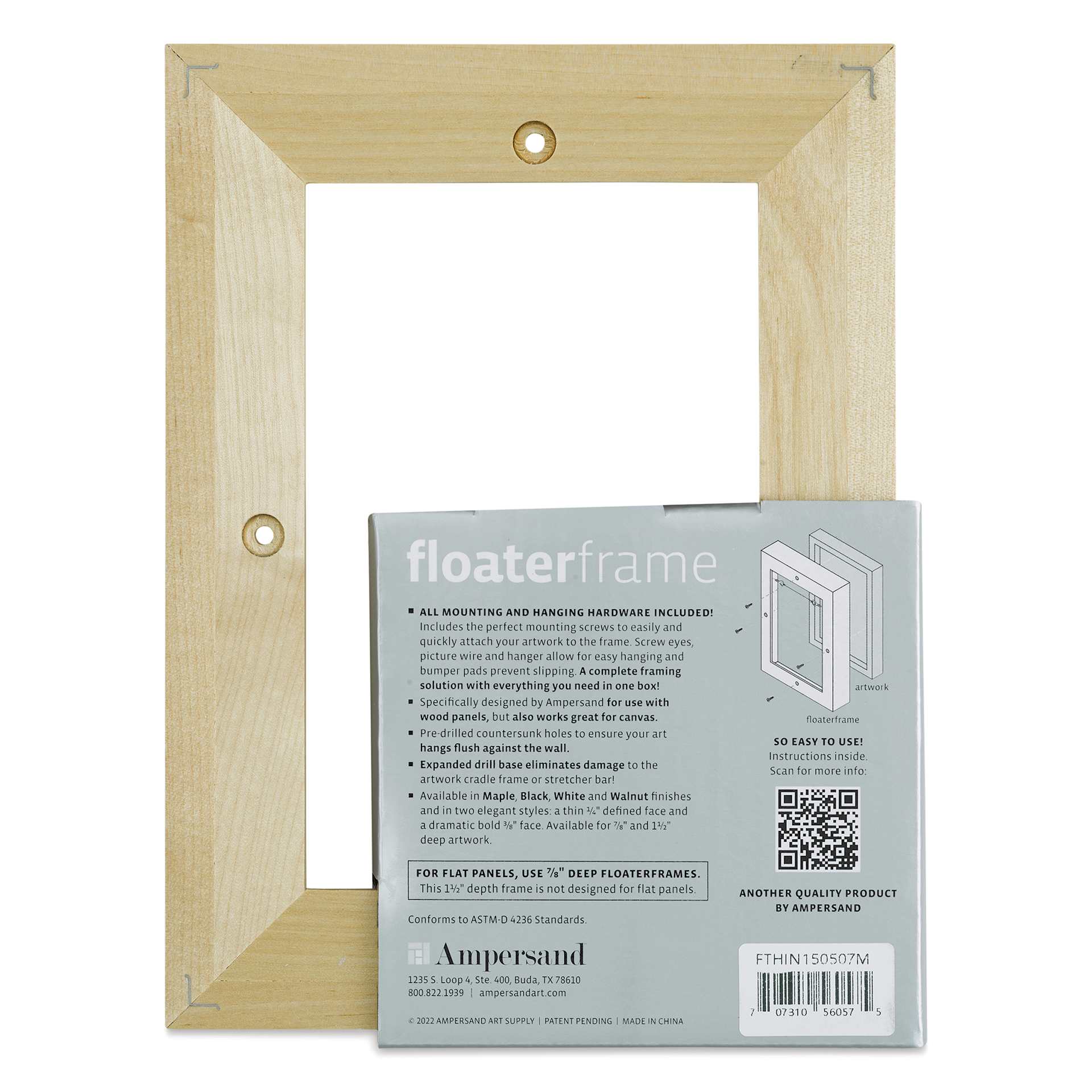 Ampersand Floaterframe - Thin, Maple, 5" x 7", 1-1/2", back of frame