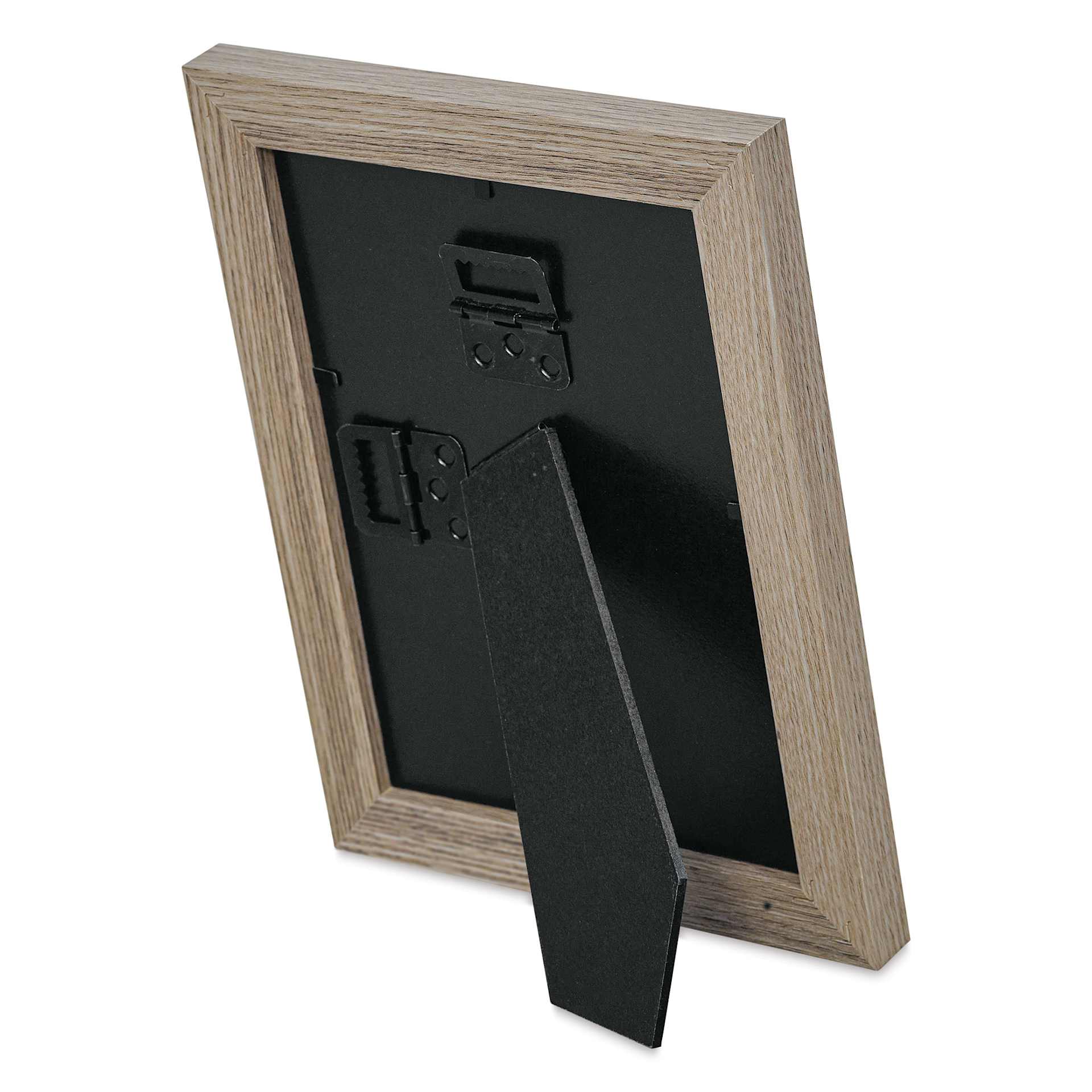 Blick Bellevue Frame - Grey Woodgrain, 5" x 7", resting on easel back