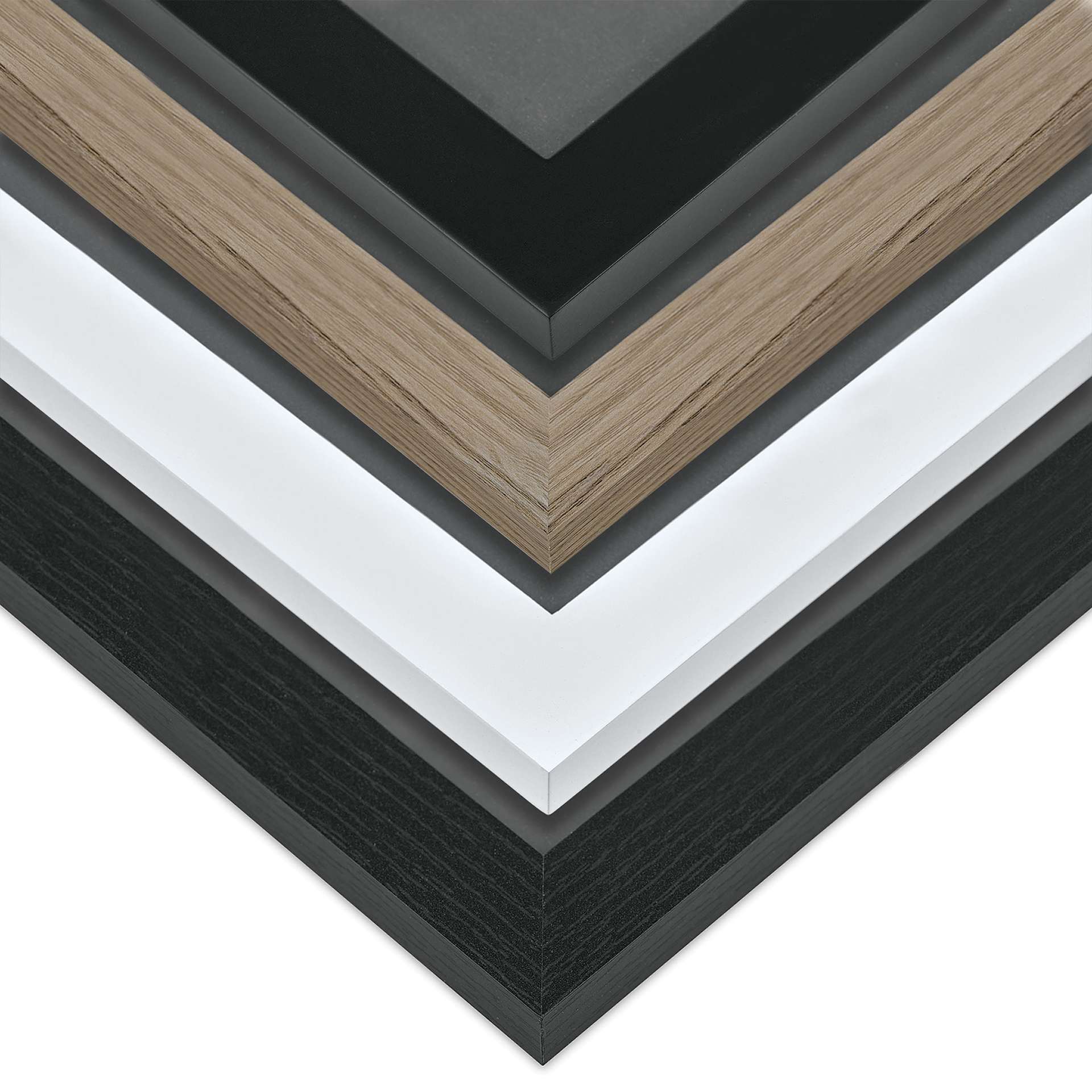 Blick Bellevue Frames in Black, Grey Woodgrain, White, and Black Woodgrain Blick Bellevue Frames in Black, Grey Woodgrain, White, and Black Woodgrain