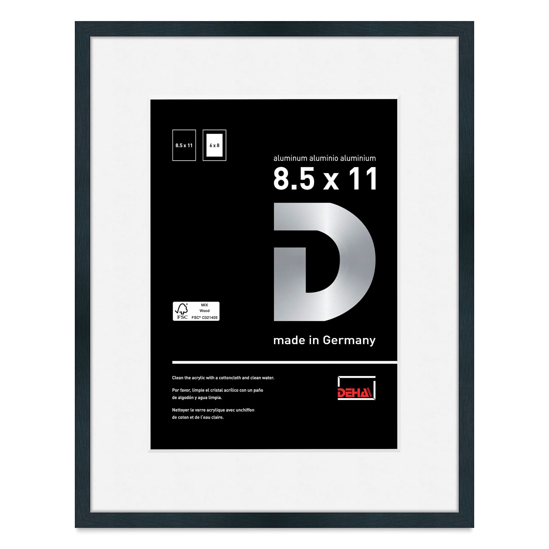 Deha Design Tribeca Frame - Black, 8-1/2" x 11", 6" x 8" Mat, with Easel Back