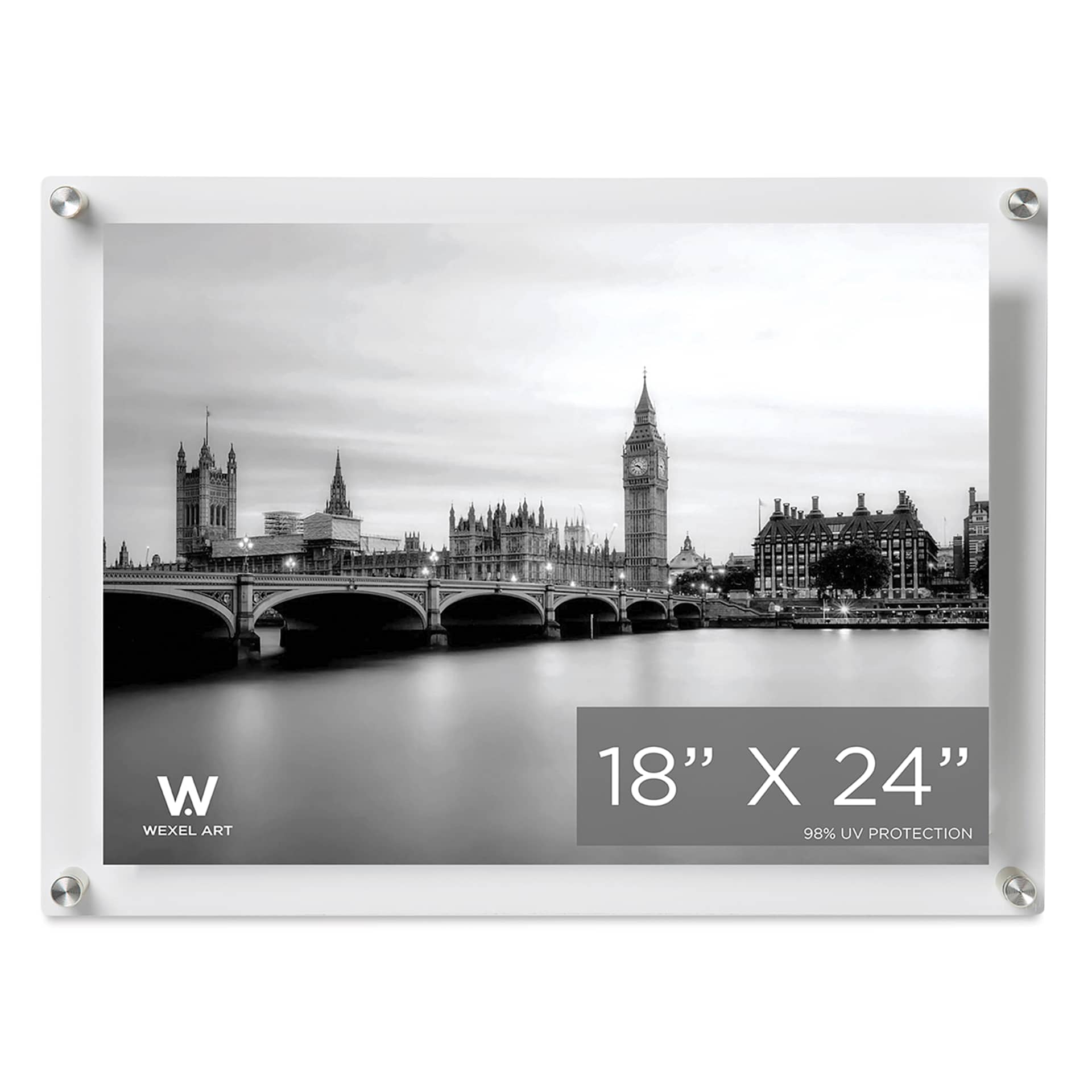 Wexel Art Double Panel Acrylic Display Frame - 21" x 27", Silver Hardware, front Wexel Art Double Panel Acrylic Display Frame - 21" x 27", Silver Hardware, front