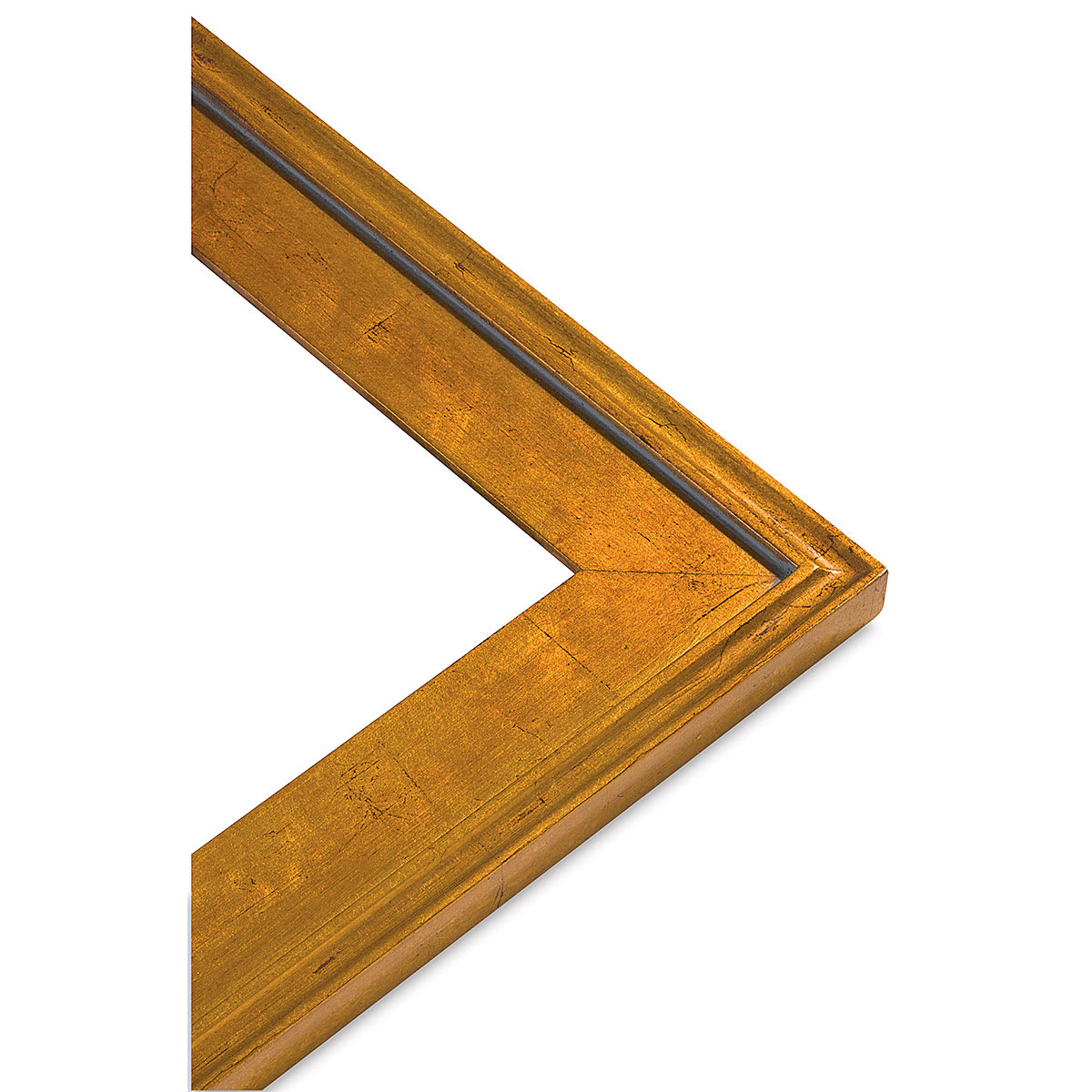 Simplon Econo Wood Frame - Closeup of corner of Gold Leaf Frame with Red Trim Simplon Econo Wood Frame - Closeup of corner of Gold Leaf Frame with Red Trim