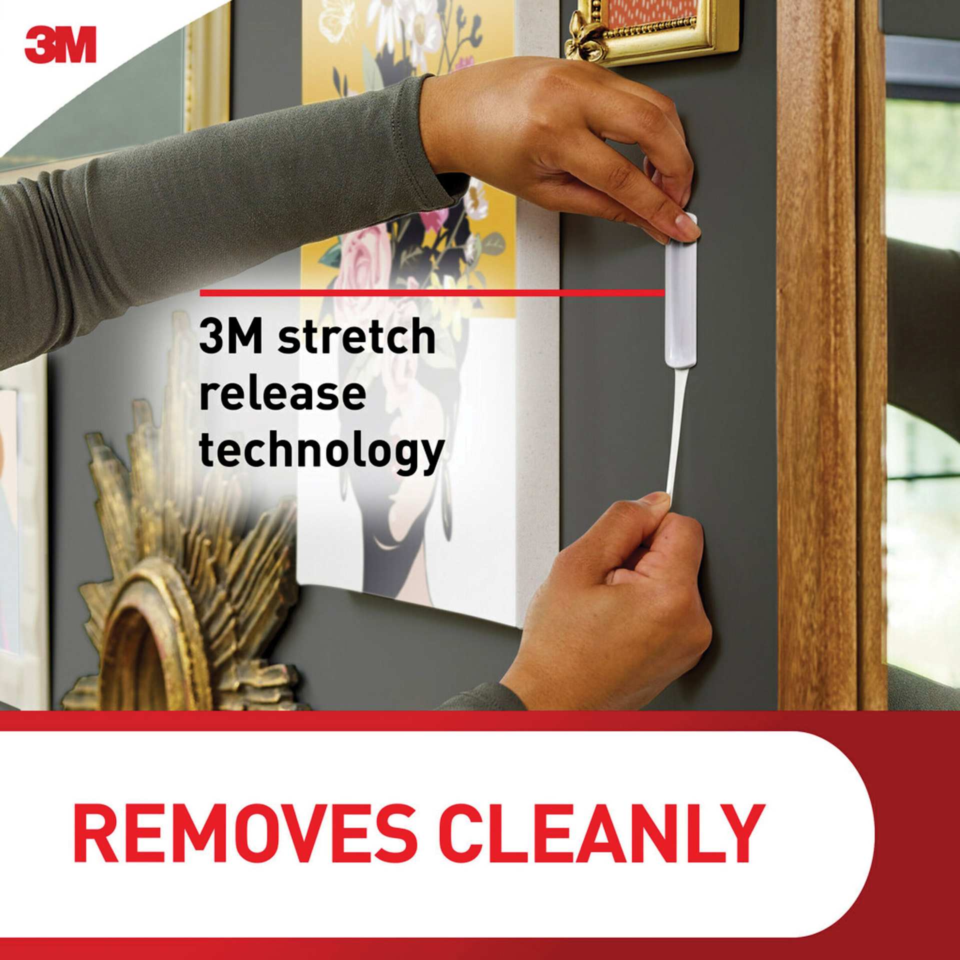 3M stretch release technology, removes cleanly