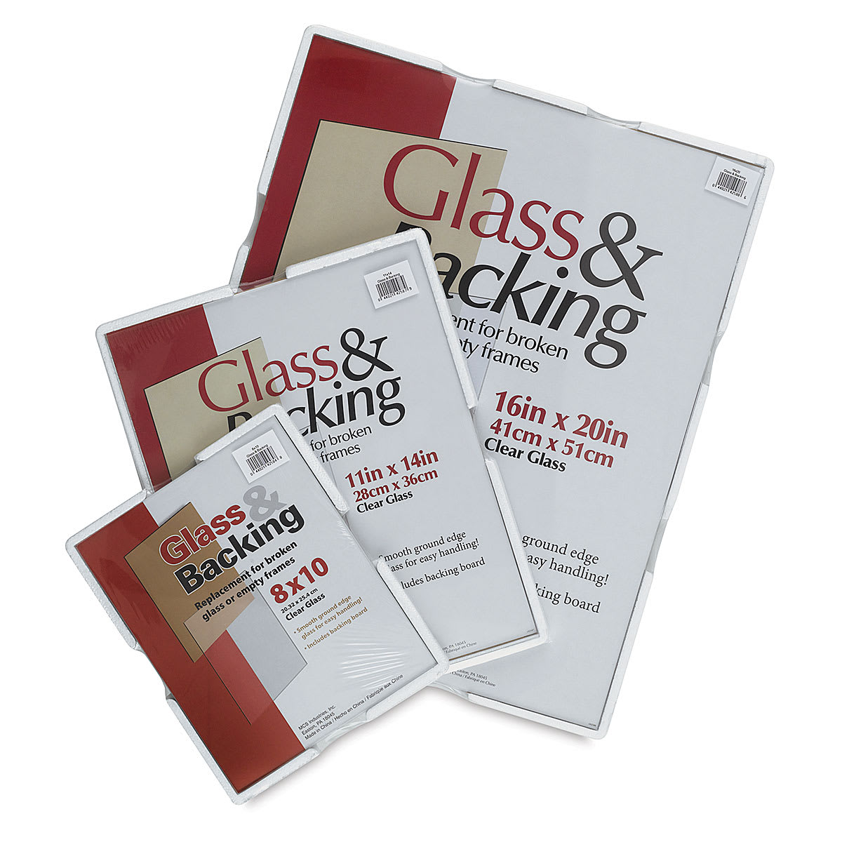 MCS Glass and Backing - Various sizes of Glass packages shown MCS Glass and Backing - Various sizes of Glass packages shown