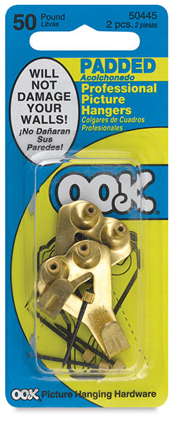 Ook Padded Pro Picture Hangers - Front of blister package of 2 pc 50 lb capacity hangers Ook Padded Pro Picture Hangers - Front of blister package of 2 pc 50 lb capacity hangers