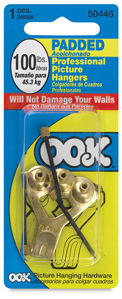 Ook Padded Pro Picture Hangers - Front of blister package of 1 pc 100 lb capacity hangers Ook Padded Pro Picture Hangers - Front of blister package of 1 pc 100 lb capacity hangers