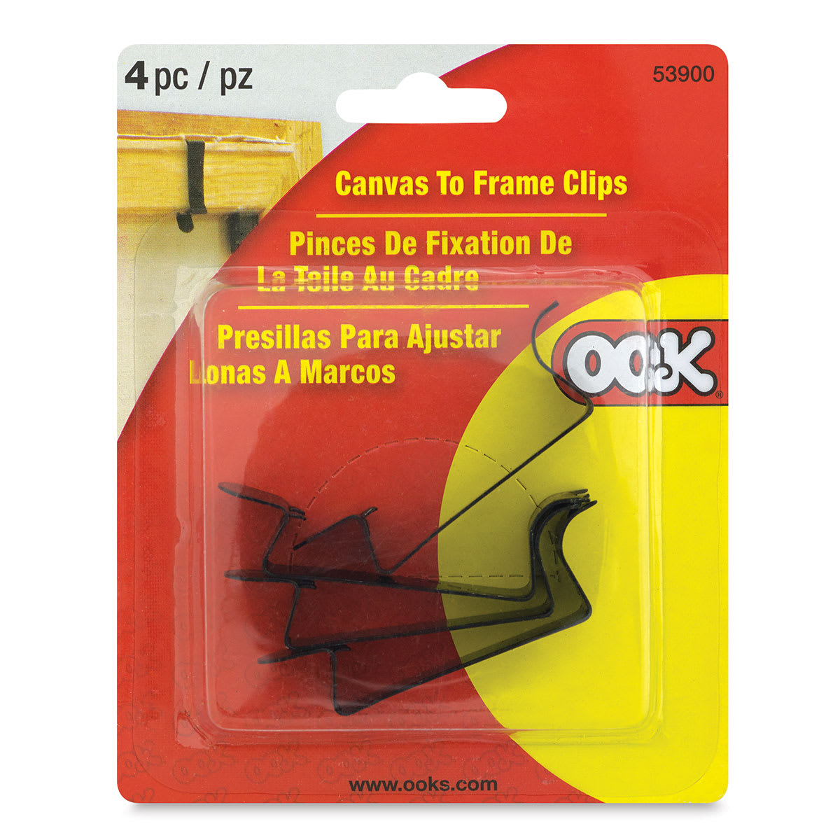 Ook Canvas to Frame Clips - Front of blister package of 4 clips