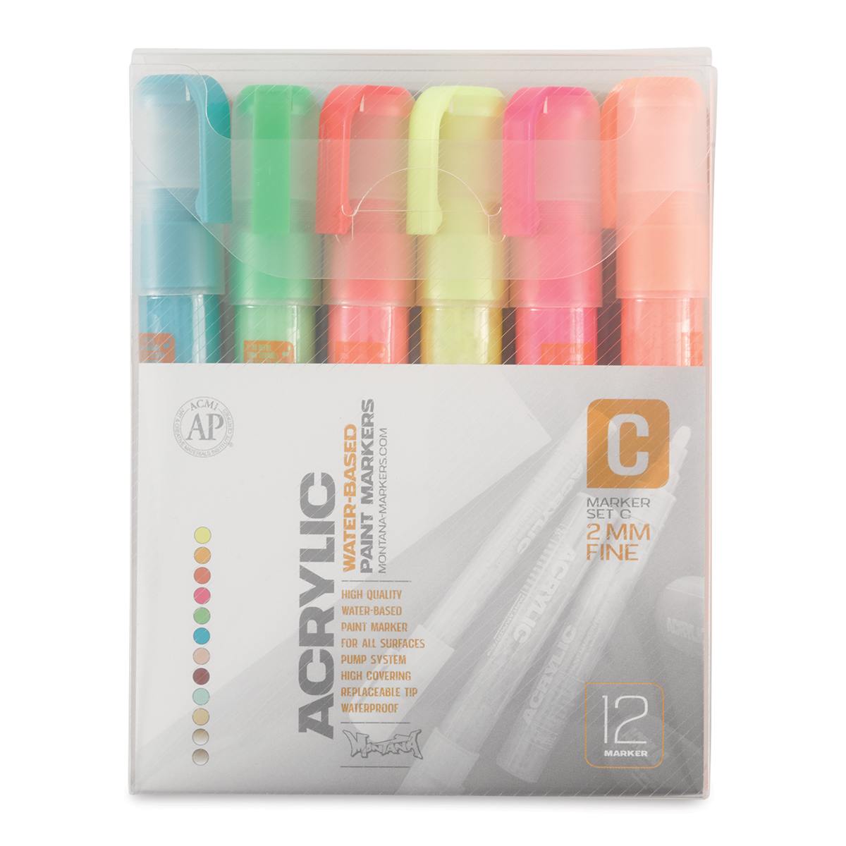 Montana Acrylic Markers - Set C Fine Point, Set of 12 (front of package) Montana Acrylic Markers - Set C Fine Point, Set of 12 (front of package)