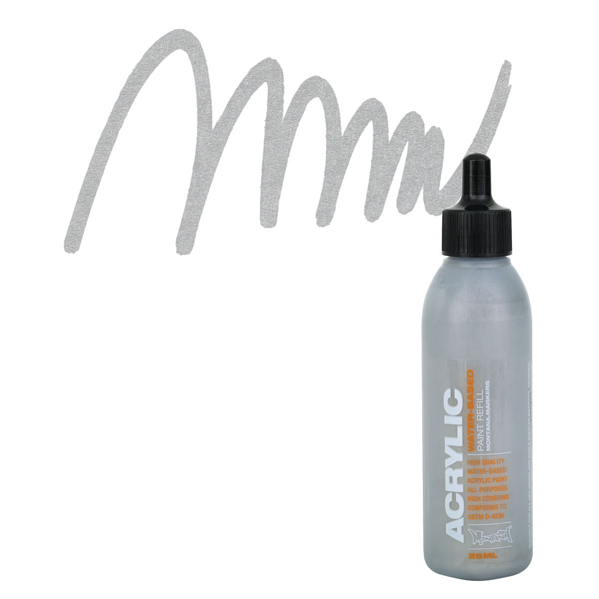 Montana Acrylic Marker Refill - 25 ml , Outline Silver (Metallic), Refill and swatch