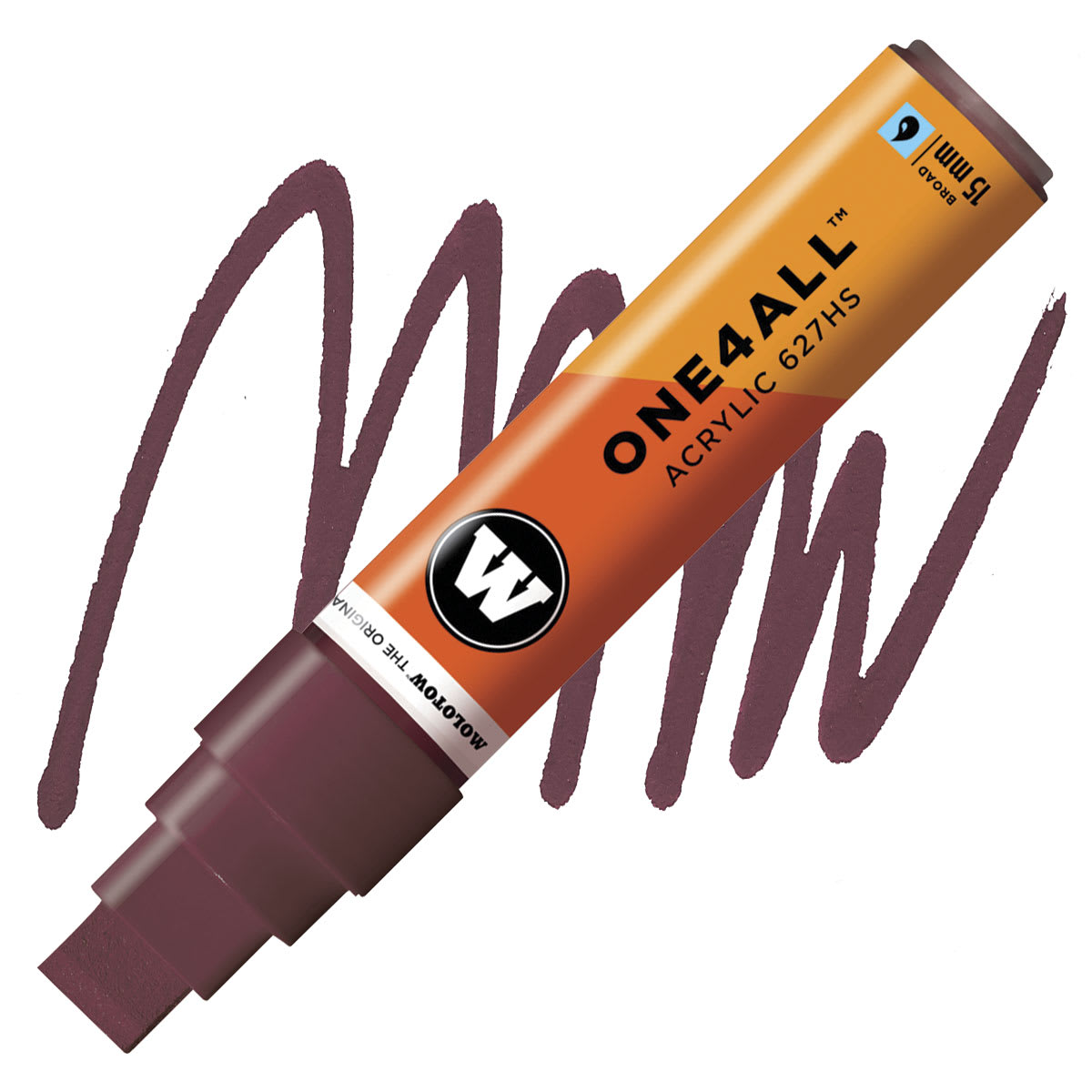 Molotow One4All Acrylic Marker - 15 mm Tip , Burgundy, Square Tip marker and swatch