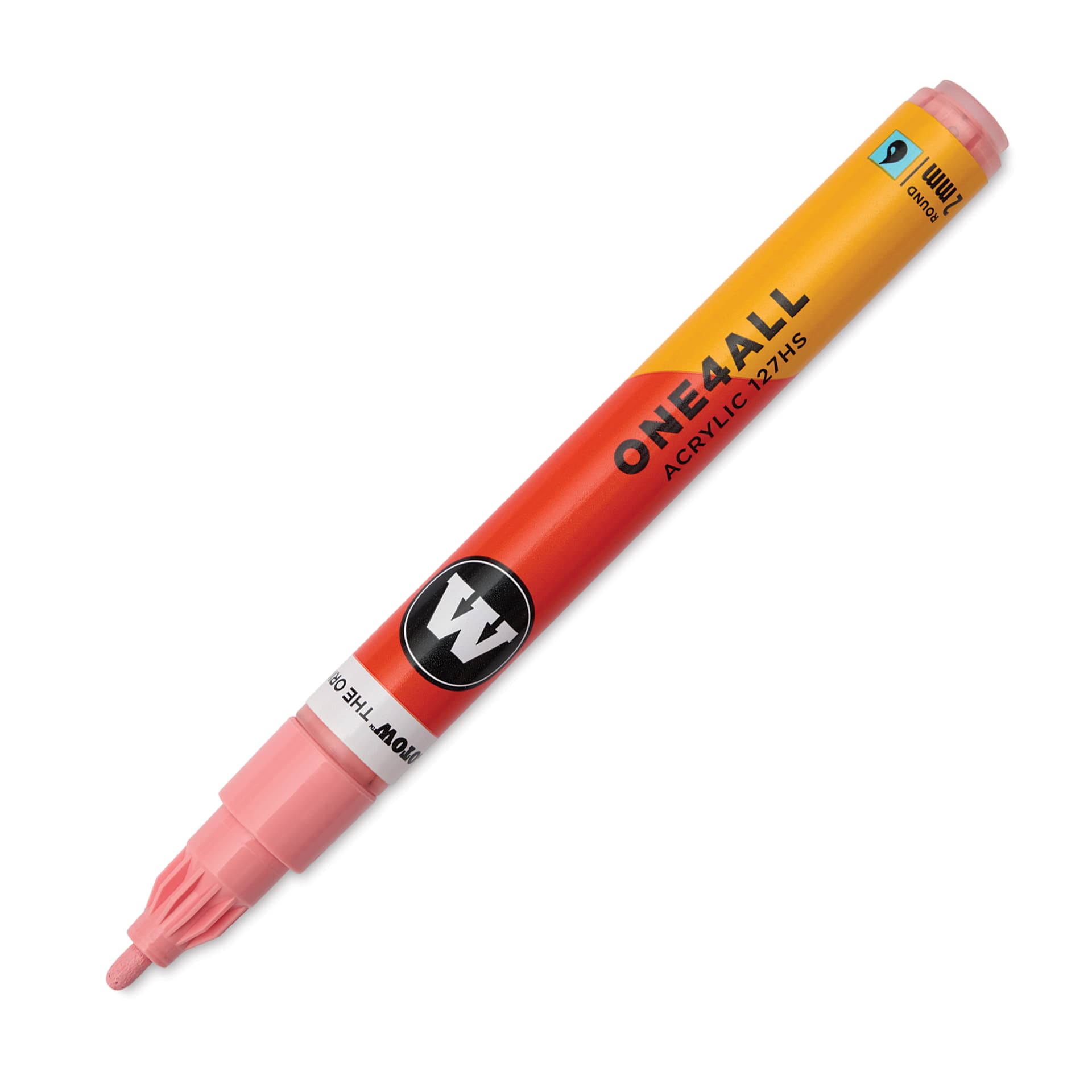 Molotow One4All Acrylic Marker - 2 mm Tip, Coral, Bullet Tip, cap off