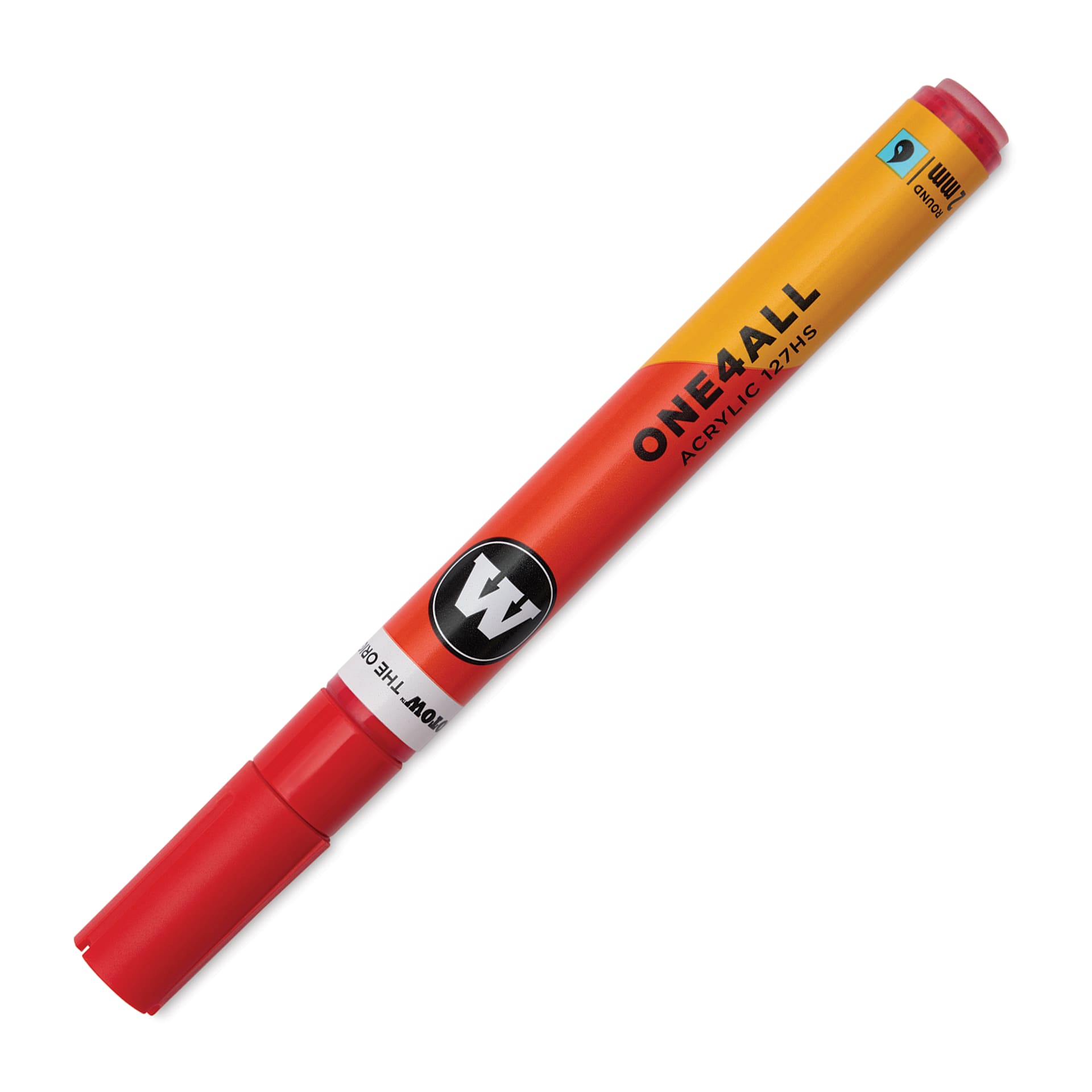 Molotow One4All Acrylic Marker - 2 mm Tip, Vermilion, Bullet Tip, cap on