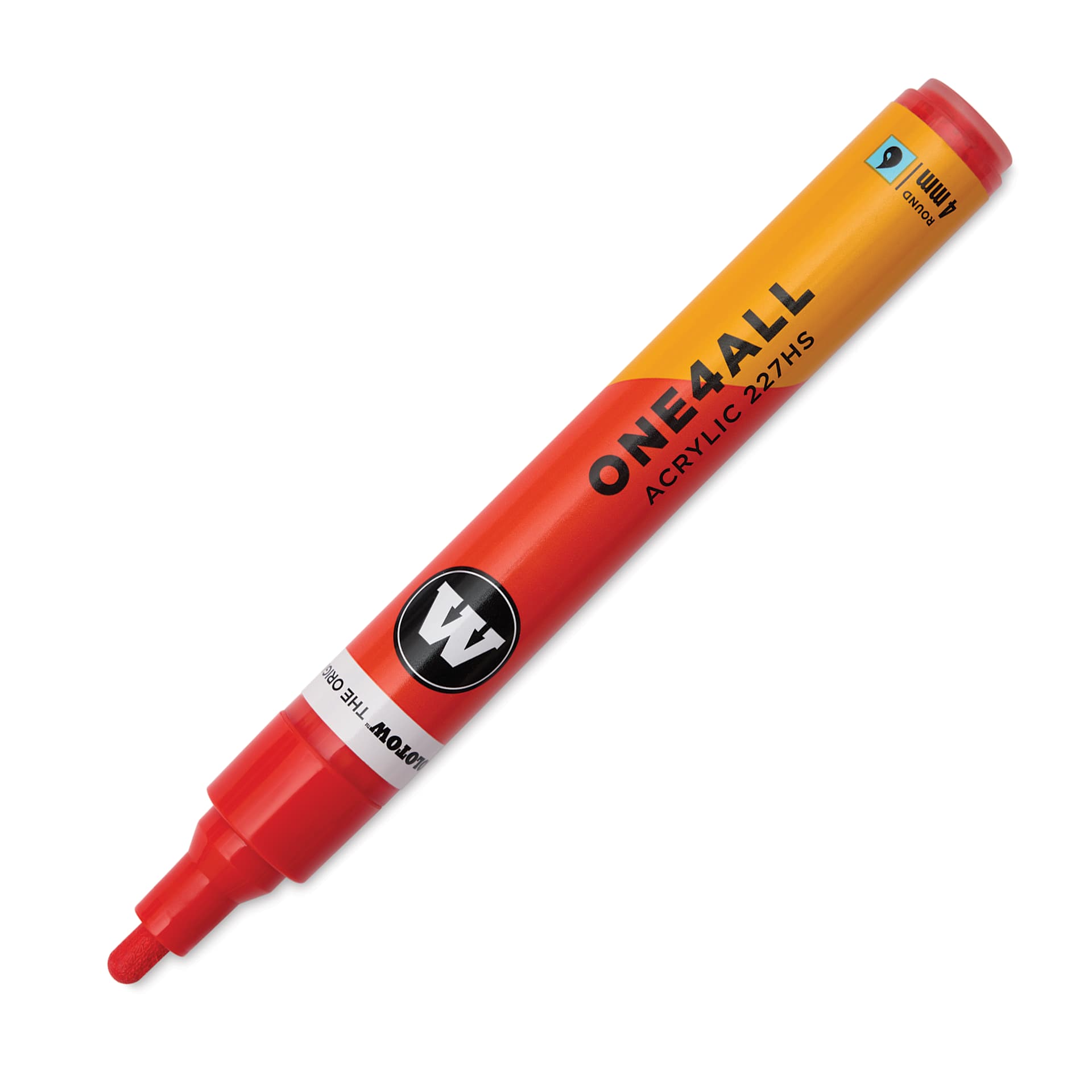 Molotow One4All Acrylic Marker - 4 mm Tip, Cherry Red, Bullet Tip, cap on