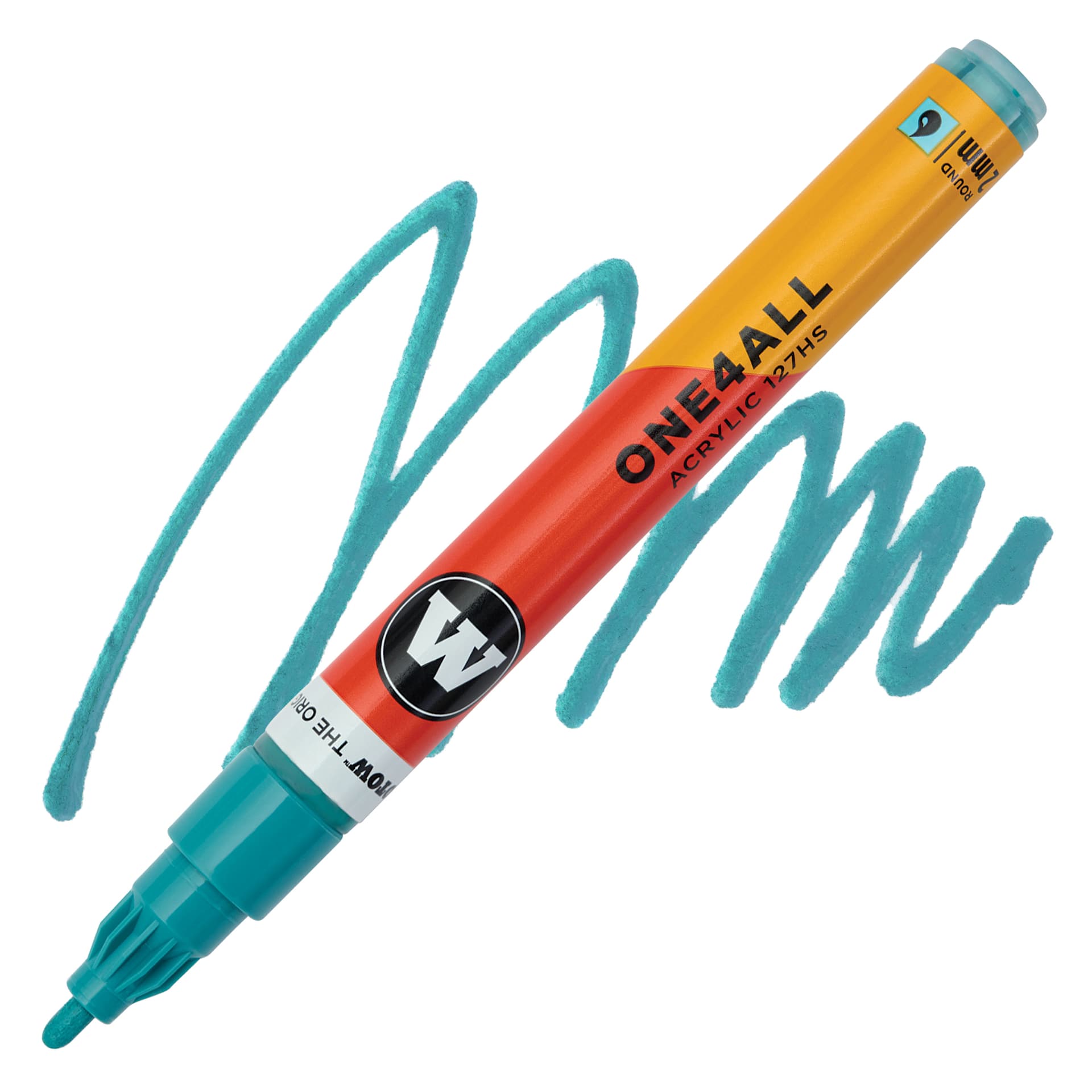 Molotow One4All Acrylic Marker - 2 mm Tip, Olympia Blue, Bullet Tip, swatch and marker