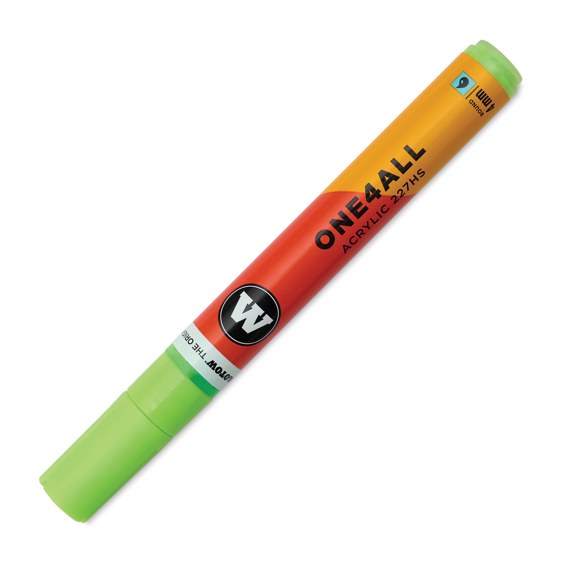 Molotow One4All Acrylic Marker - 4 mm Tip, Neon Green Light Fluorescent, Bullet Tip, cap on