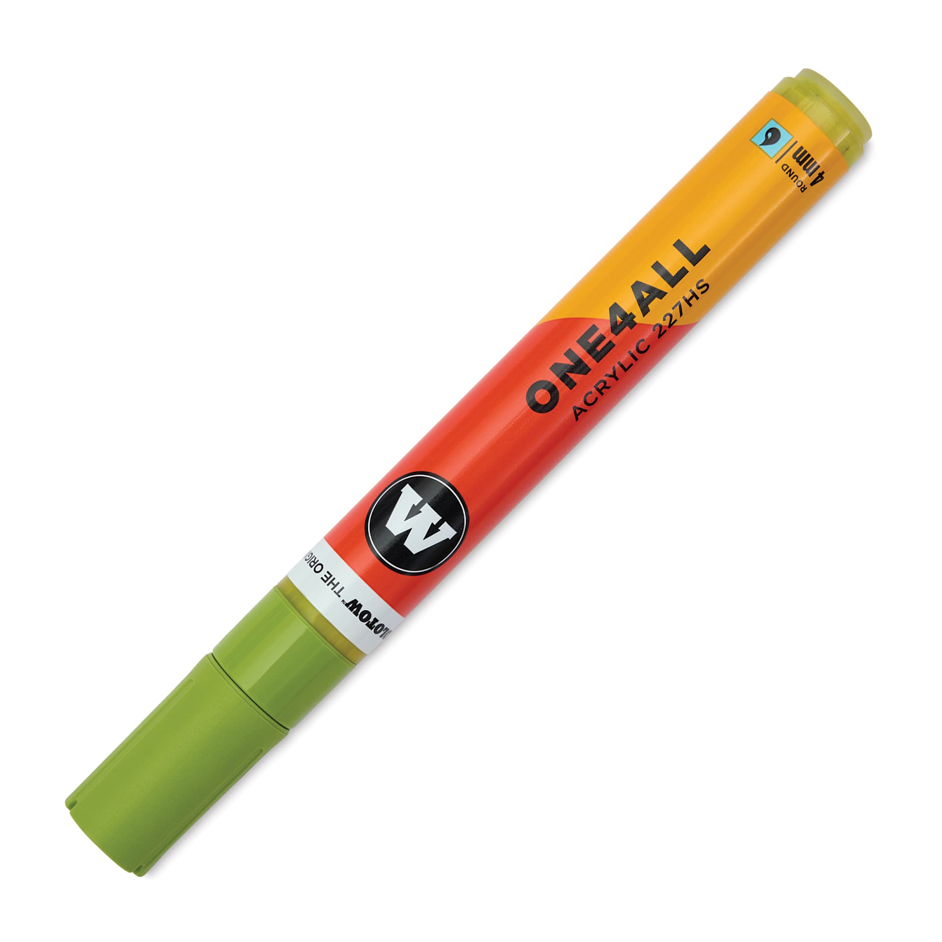 Molotow One4All Acrylic Marker - 4 mm Tip, Nature Green Light, Bullet Tip, cap on