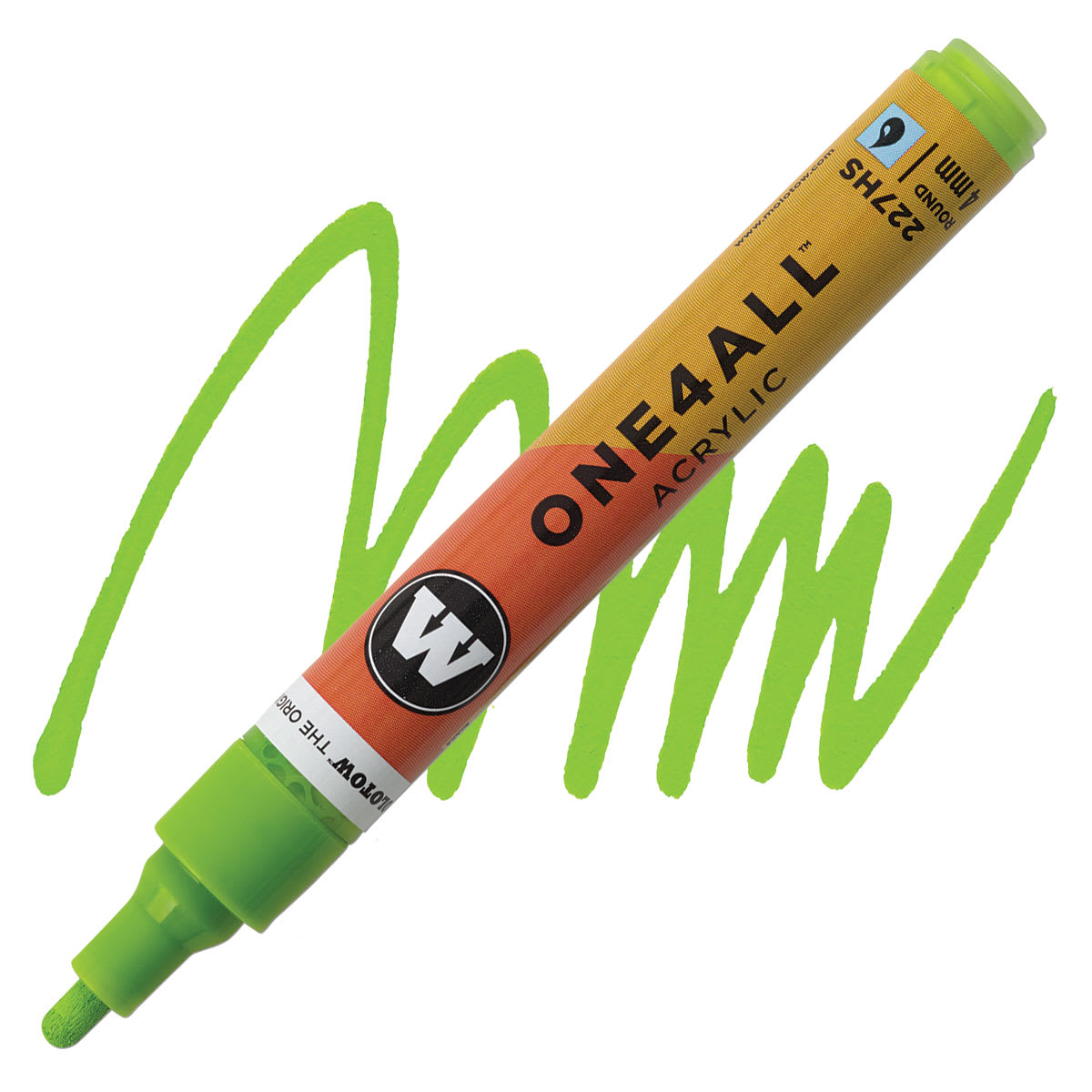 Molotow One4All Acrylic Marker - 4 mm Tip, Grasshopper, Bullet Tip marker and swatch