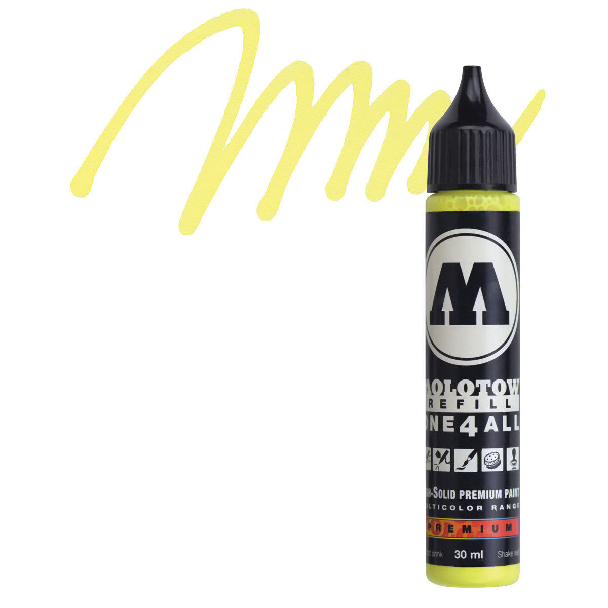 Molotow One4All Acrylic Marker Refill - 30 ml, Neon Yellow Fluorescent and swatch Molotow One4All Acrylic Marker Refill - 30 ml, Neon Yellow Fluorescent and swatch