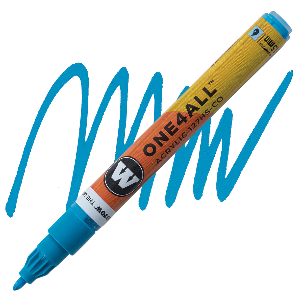 Molotow One4All Acrylic Marker - 1.5 mm Tip, Shock Blue Middle marker and swatch