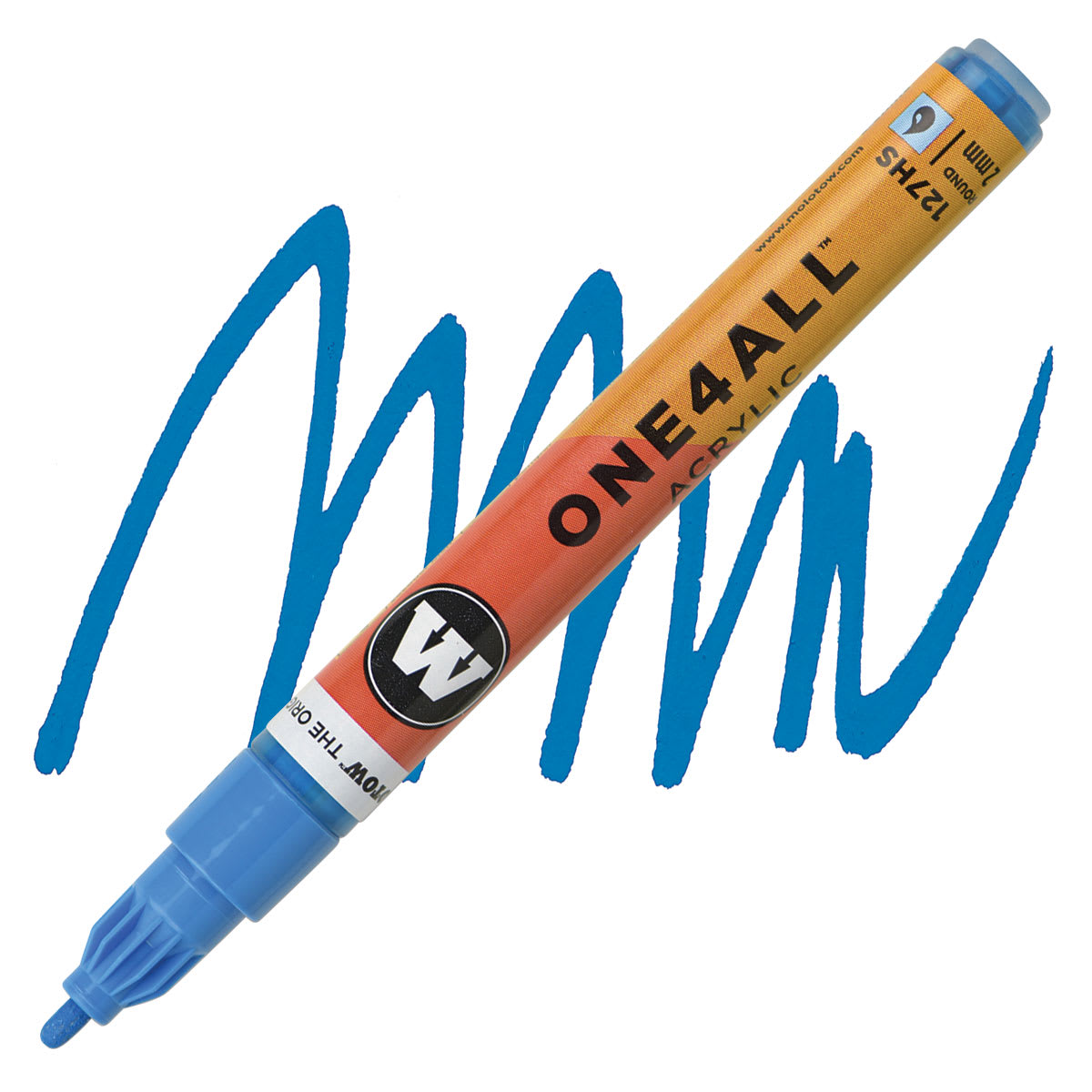 Molotow One4All Acrylic Marker - 2 mm, Shock Blue marker and swatch Molotow One4All Acrylic Marker - 2 mm, Shock Blue marker and swatch