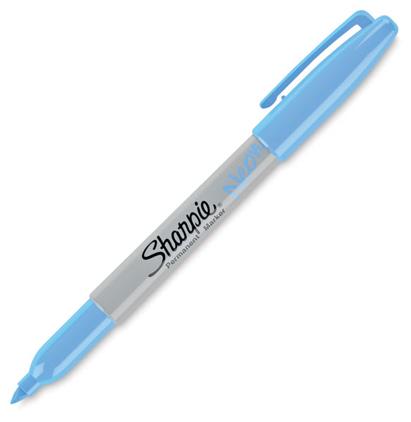 Sharpie Neon Markers - Single angled Neon Blue marker shown open