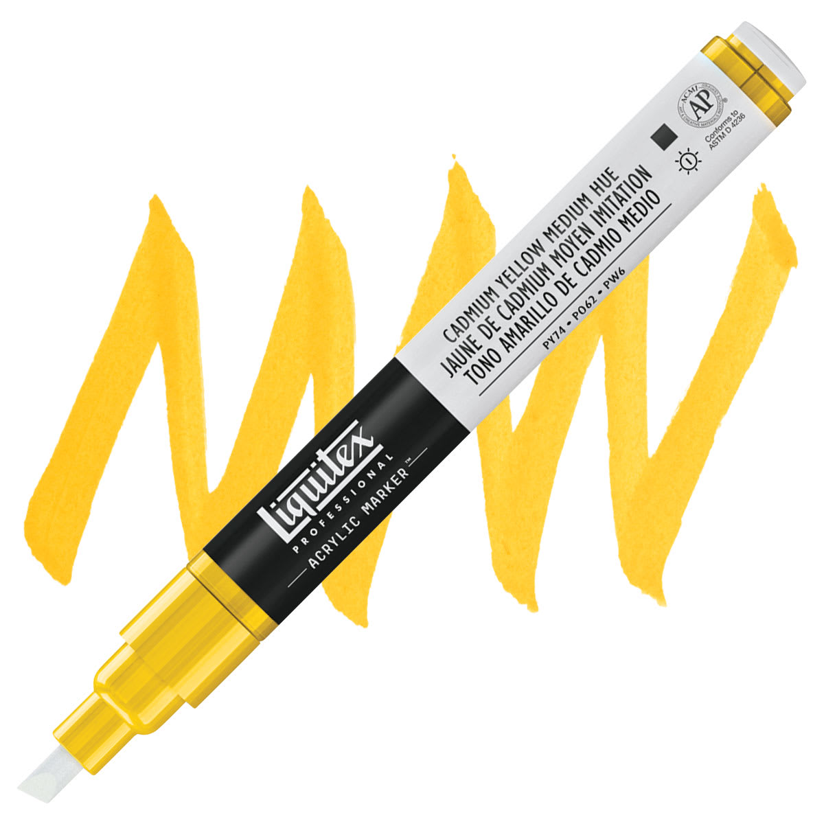Liquitex Paint Marker - Cadmium Yellow Medium Hue, 2mm Tip marker and swatch