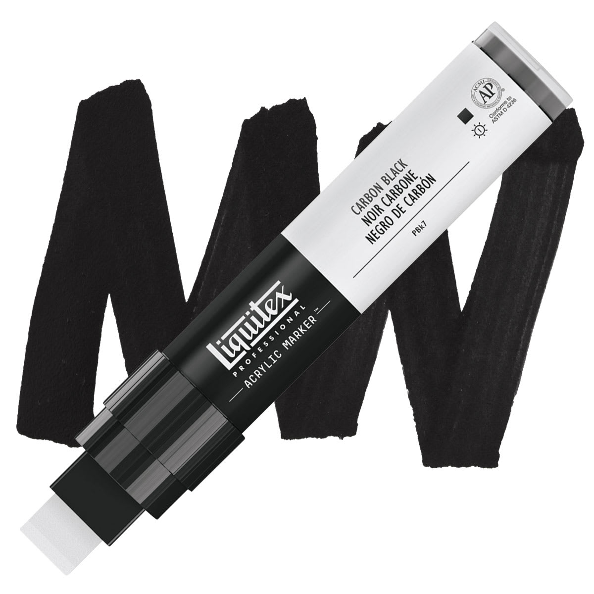Liquitex Paint Marker - Carbon Black, 15mm Tip marker and swatch