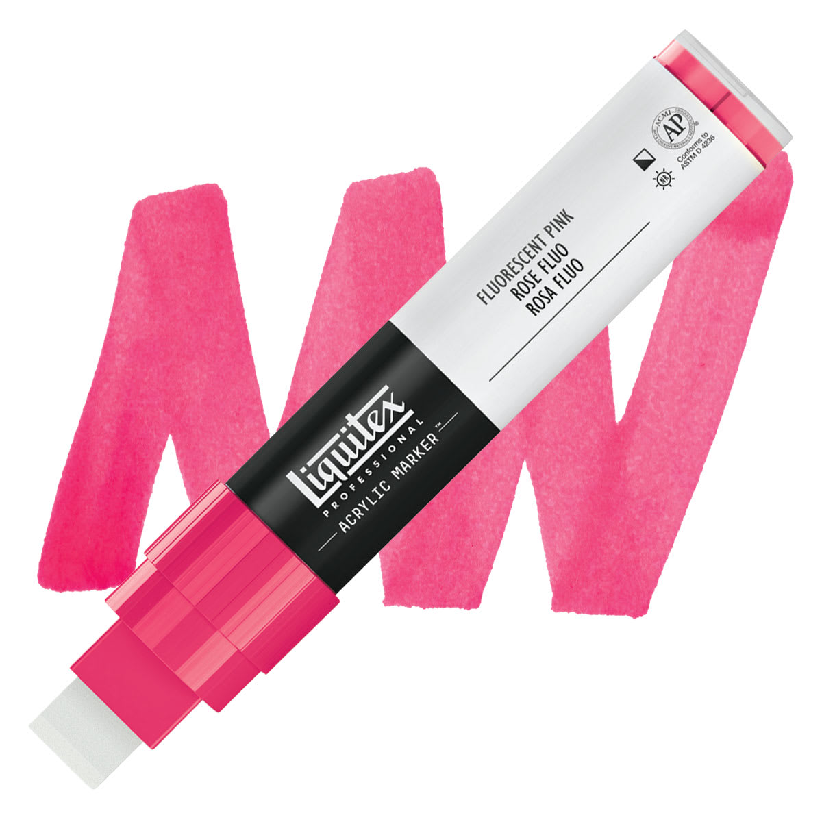 Liquitex Paint Marker - Fluorescent Pink, 15mm Tip marker and swatch