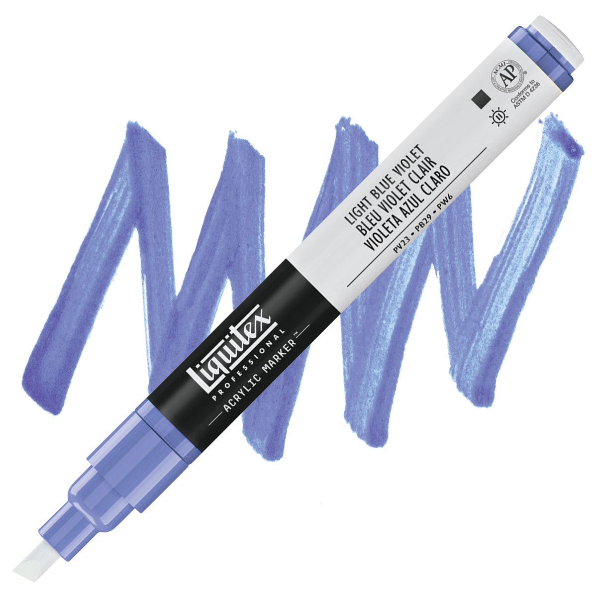 Liquitex Paint Marker - Light Blue Violet, 2mm Tip marker and swatch