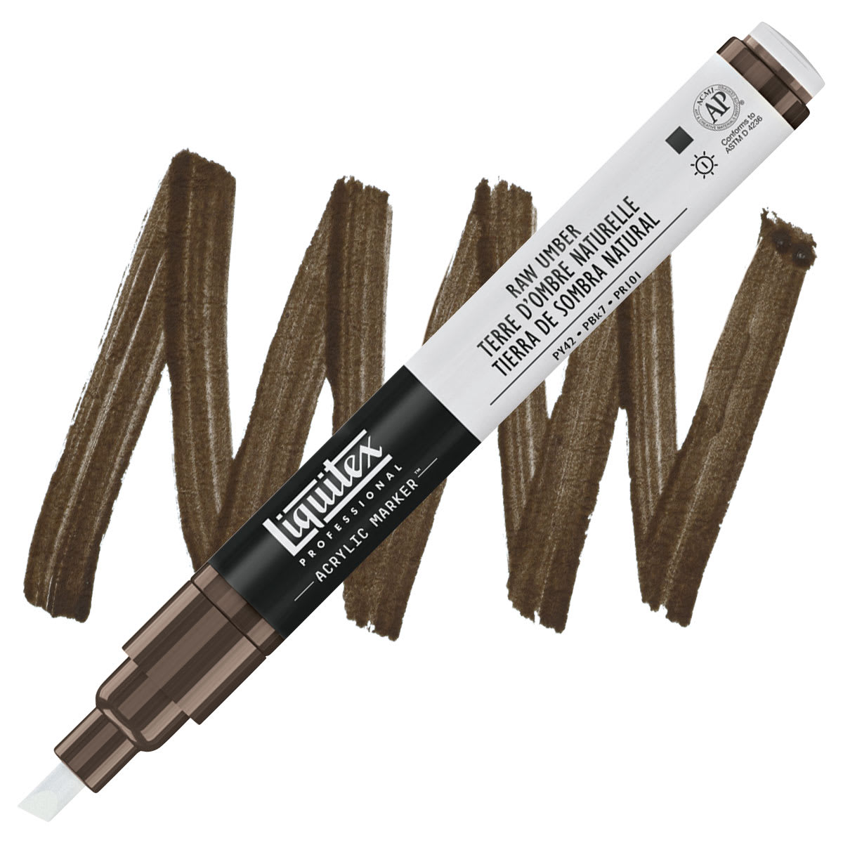 Liquitex Paint Marker - Raw Umber, 2mm Tip marker and swatch