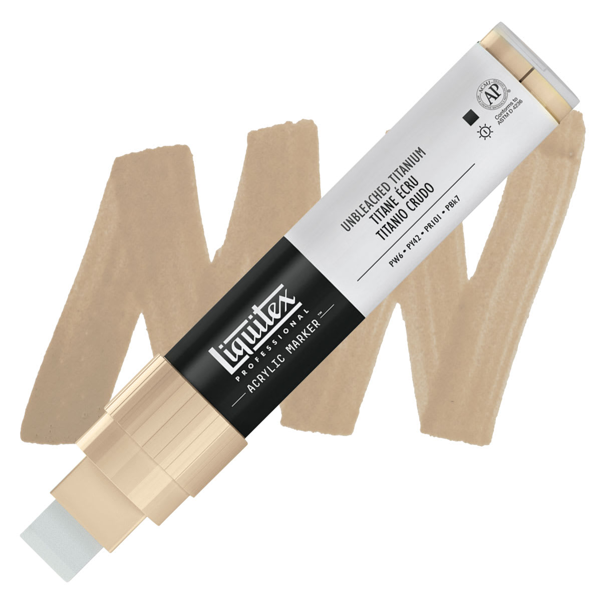 Liquitex Paint Marker - Unbleached Titanium, 15mm Tip marker and swatch