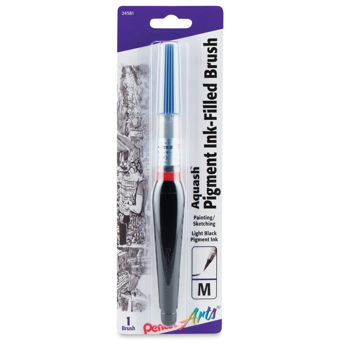 Pentel Aquash Pigment-Filled Ink Brush - Light Black ink in package