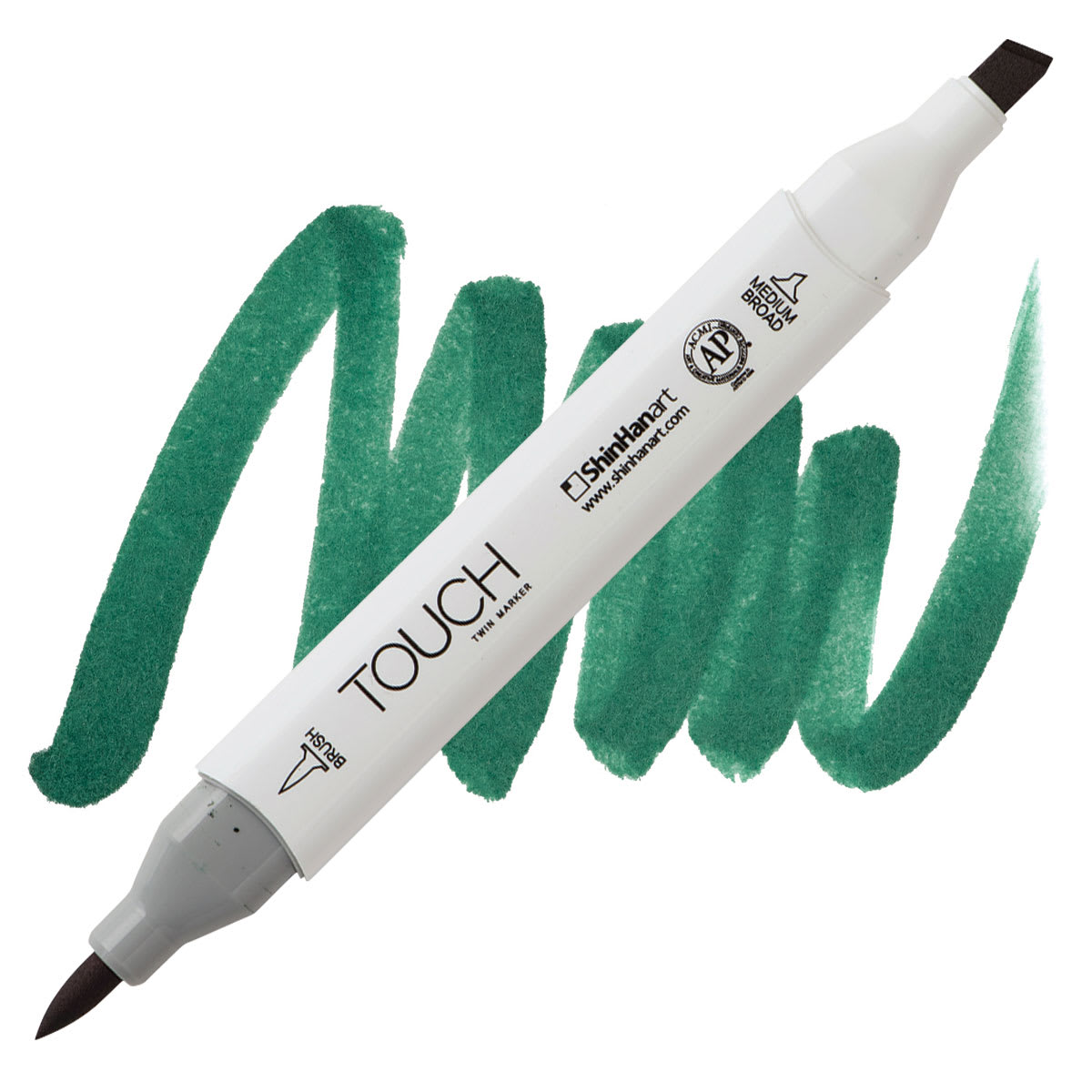 ShinHan Touch Twin Brush Marker - Deep Green BG51 marker and swatch