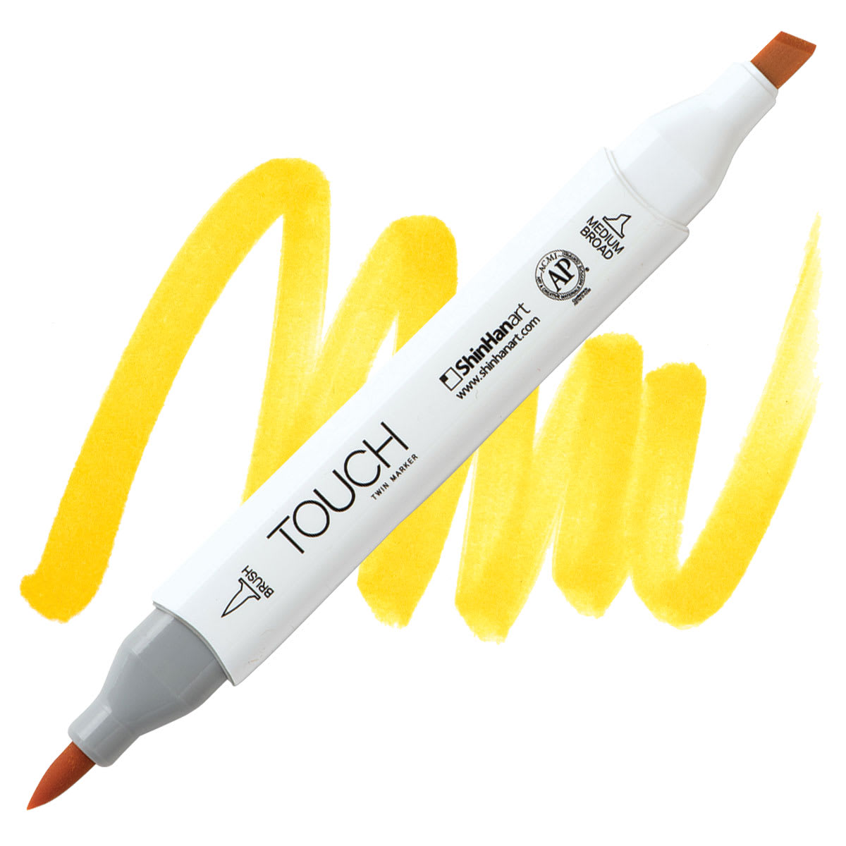 ShinHan Touch Twin Brush Marker - Golden Yellow Y222 marker and swatch