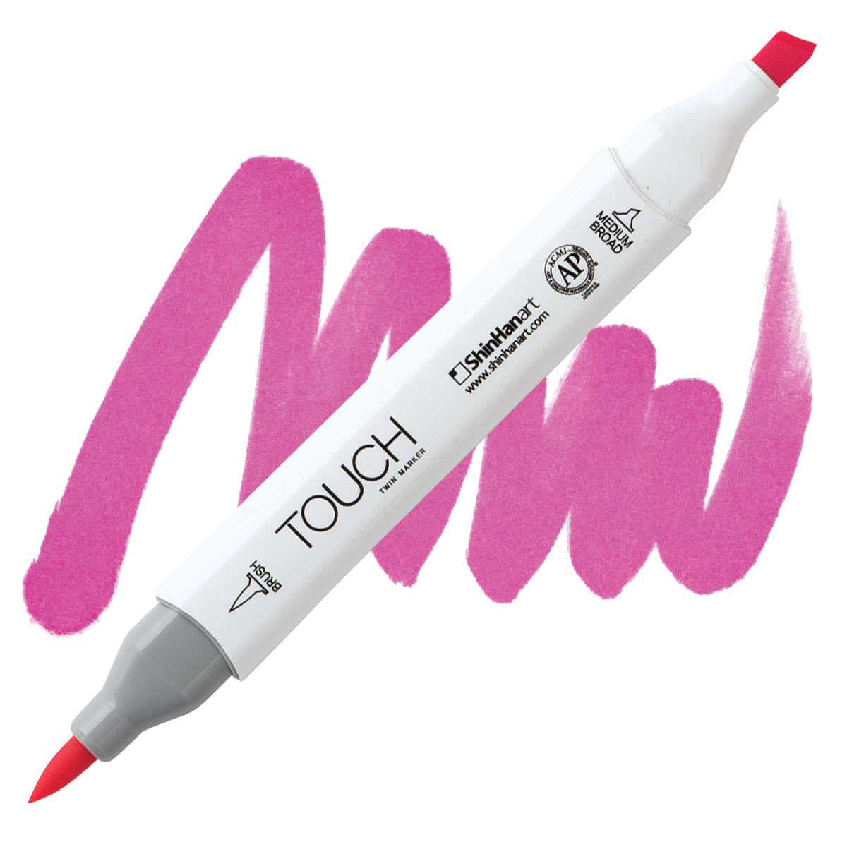 Shinhan Touch Twin Brush Marker - Vivid Pink marker and swatch