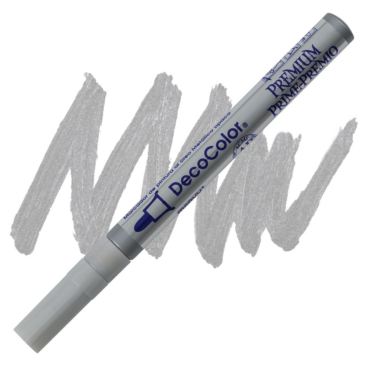 DecoColor Premium Paint Marker - Silver, Bullet Tip, 2 mm marker and swatch