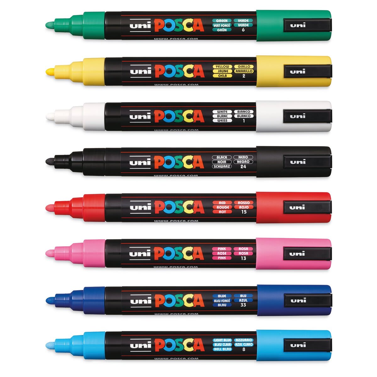 Posca Paint Markers - Assorted Colors, Set of 8, Medium Tip, 2.5 mm