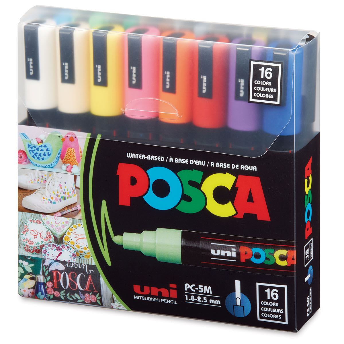 Posca Paint Markers - Set of 16 Assorted Colors, Medium Tip, 2.5 mm - front of packaging Posca Paint Markers - Set of 16 Assorted Colors, Medium Tip, 2.5 mm - front of packaging