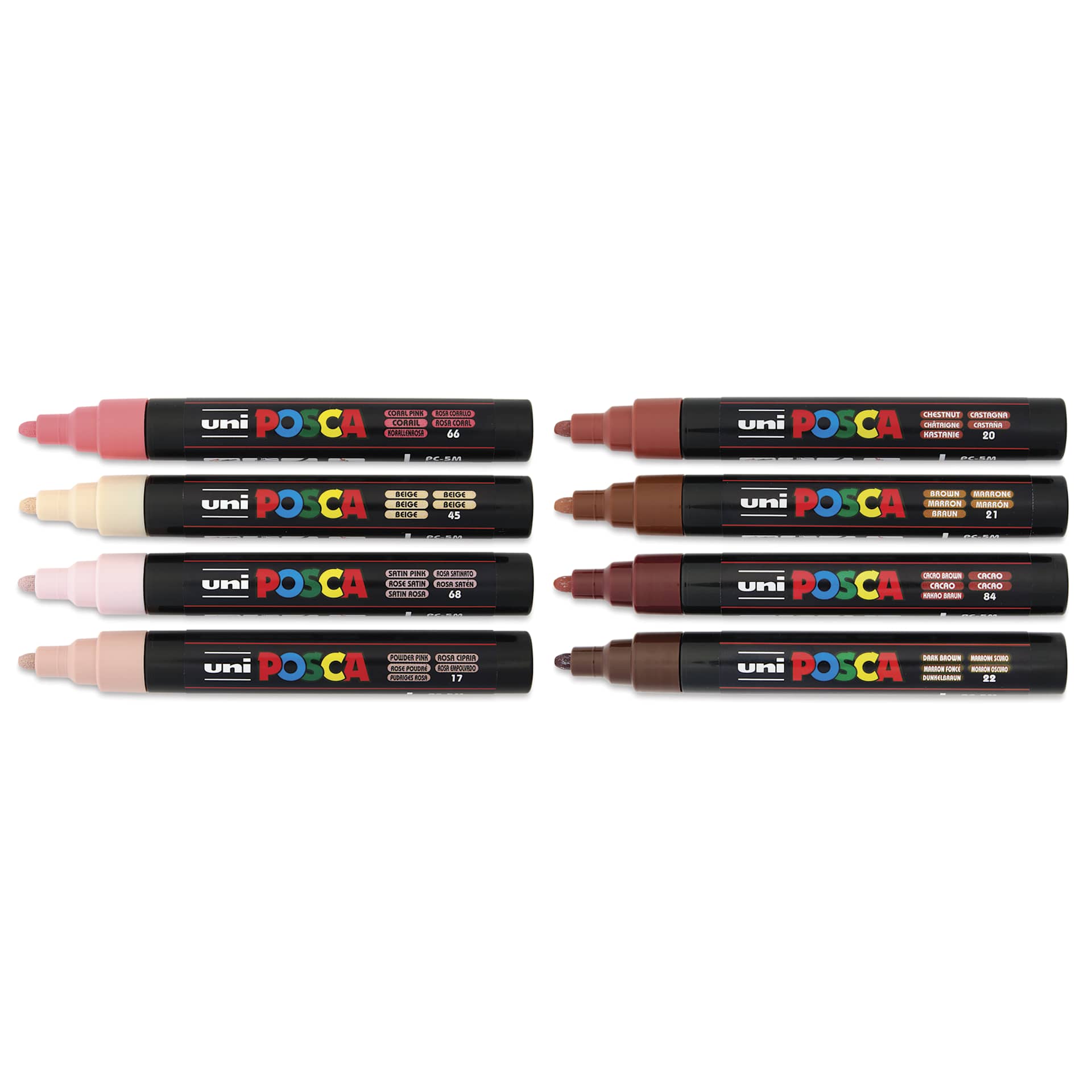 Posca Paint Markers - Portrait Colors, Set of 8, 2.5 mm, laid out with caps off