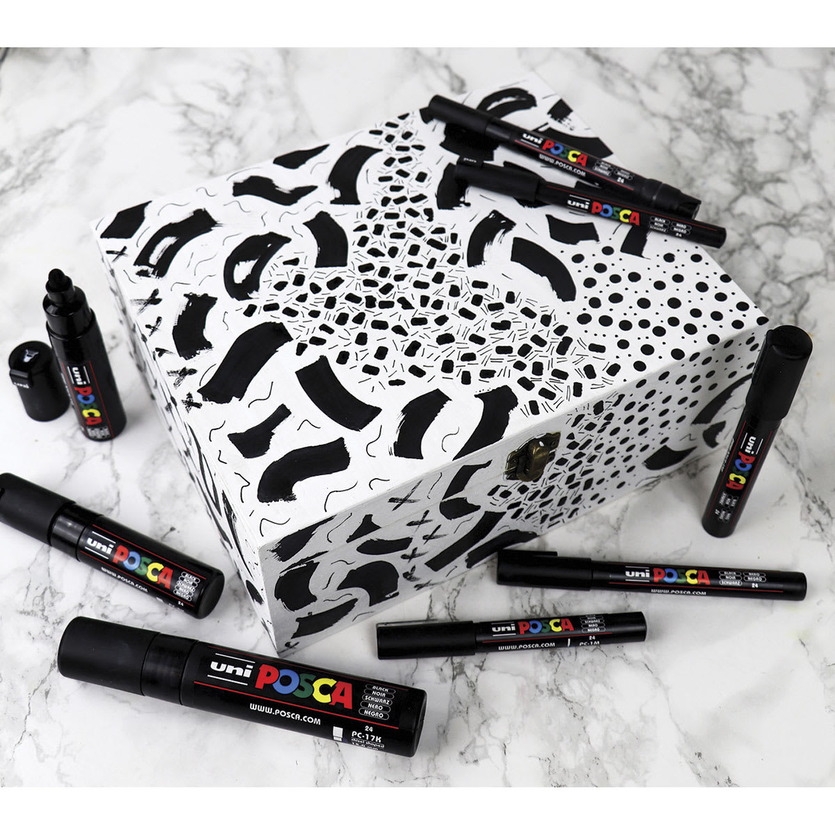 Uni Posca Paint Markers - Black, Set of 8, Assorted Tips - in use