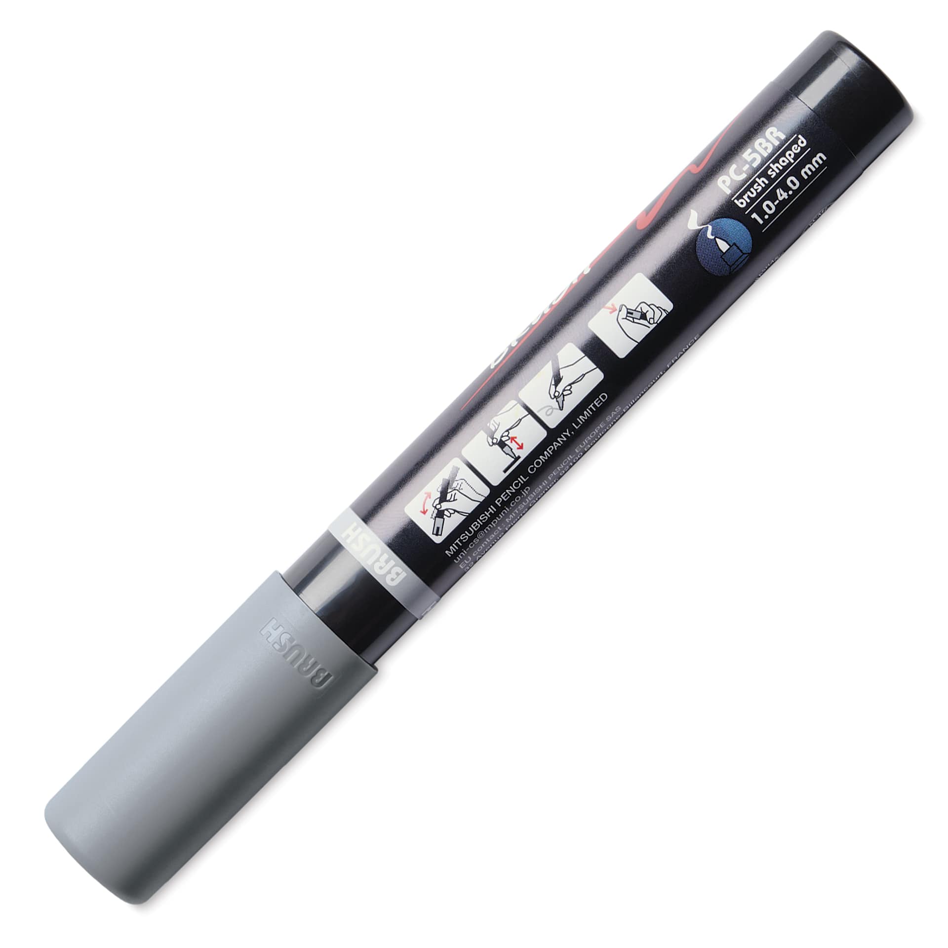 Posca Brush Paint Marker - Grey, Brush Tip, 1.0 - 4.0 mm, back of the marker barrel