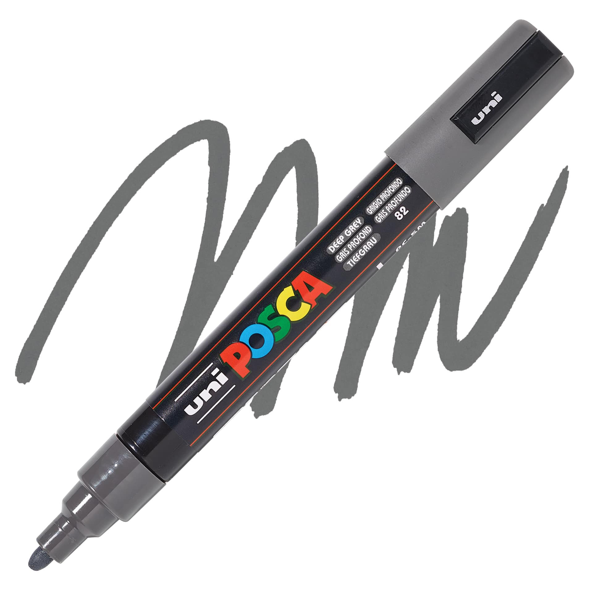 Posca Paint Marker - Deep Gray, Bullet Tip, 2.5 mm - swatch and marker