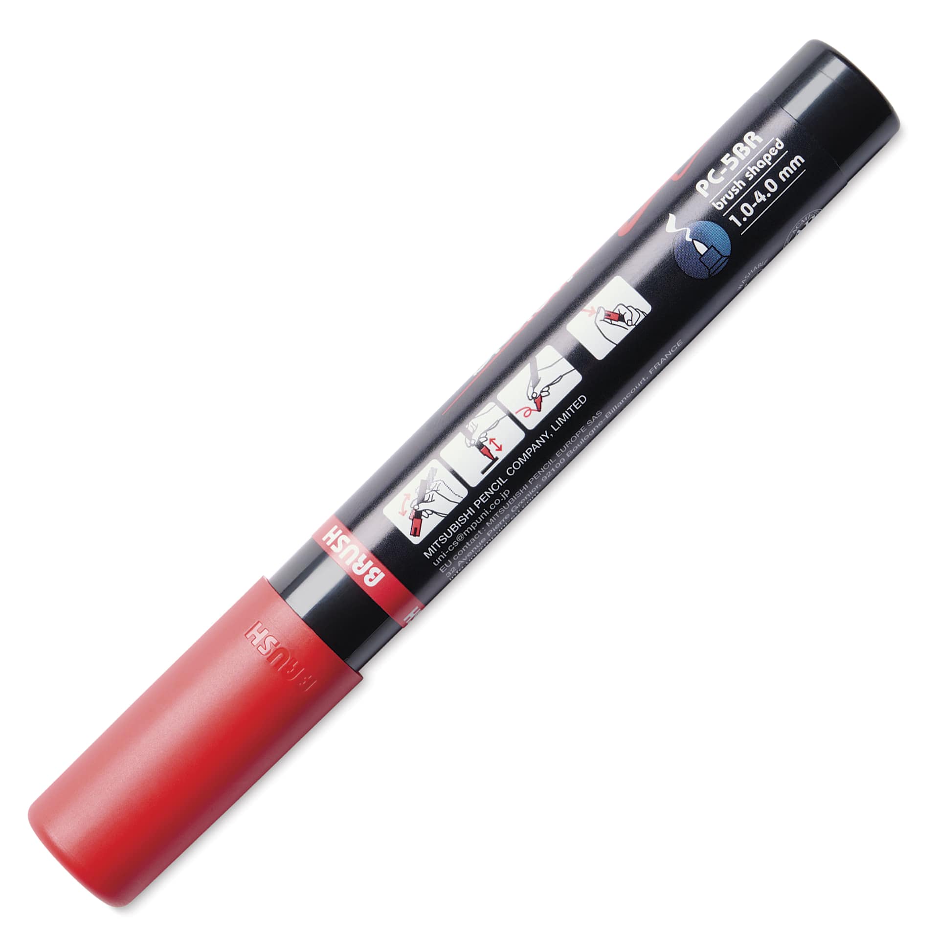 Posca Brush Paint Marker - Red, Brush Tip, 1.0 - 4.0 mm, back of the marker barrel