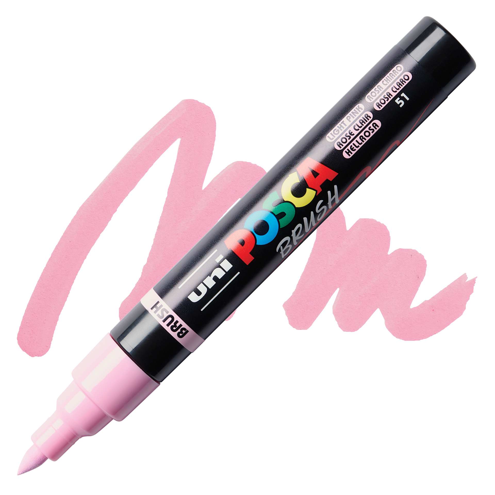 Posca Brush Paint Marker - Light Pink, Brush Tip, swatch and marker